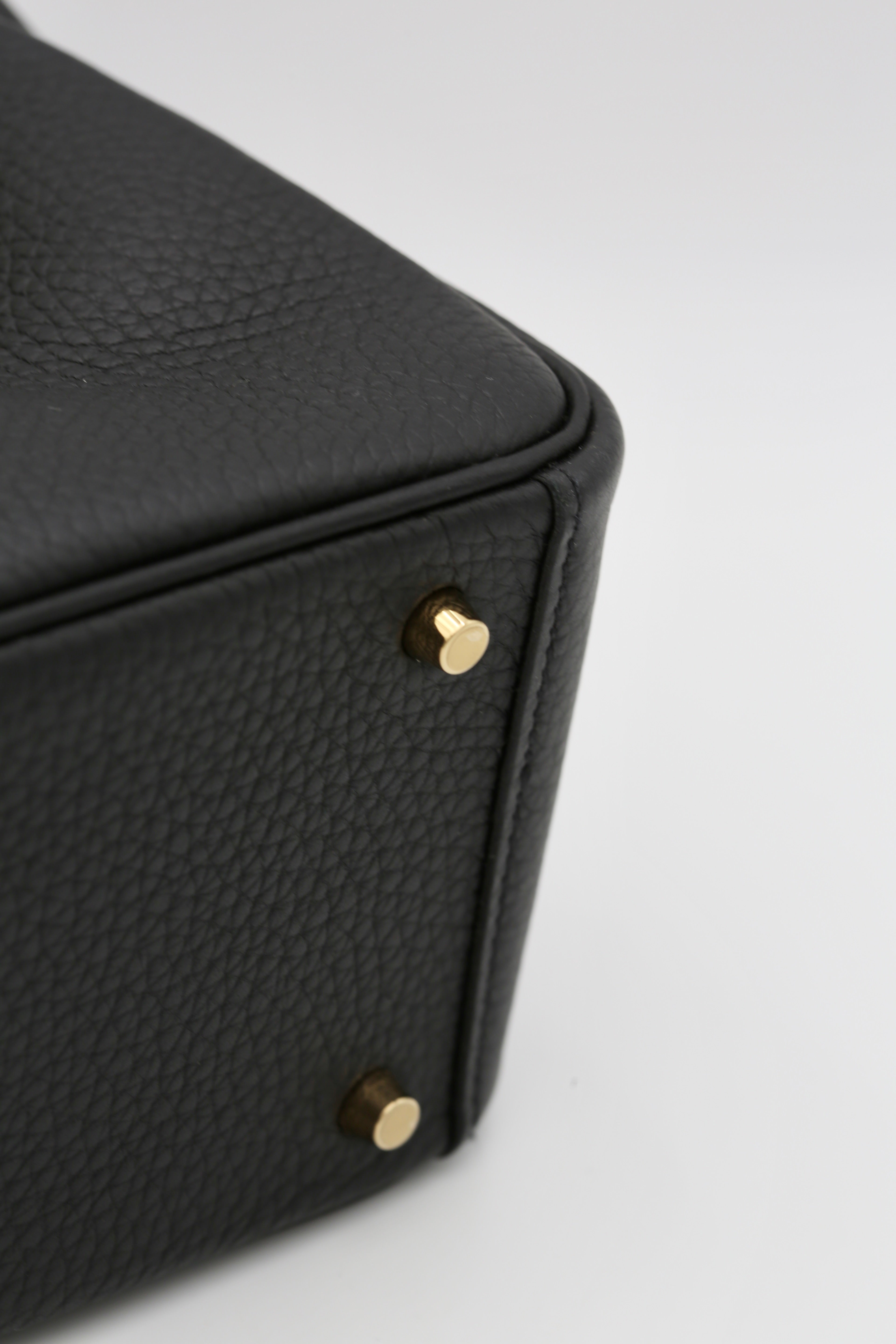 HERMÈS MINI LINDY NOIR CLEMENCE BULL CALFSKIN GOLD HARDWARE K STAMP
