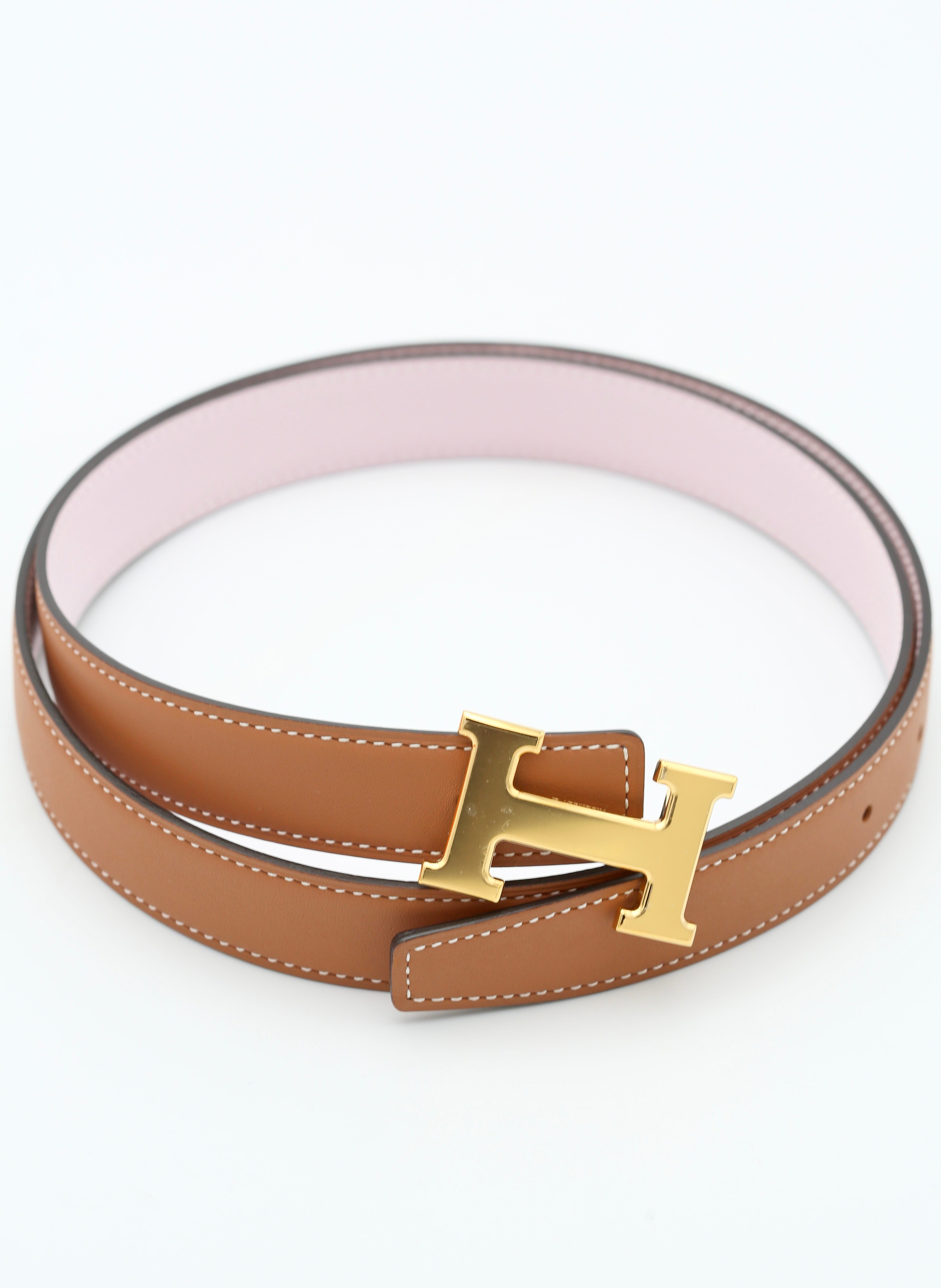 HERMÈS H BELT MAUVE PALE/GOLD
