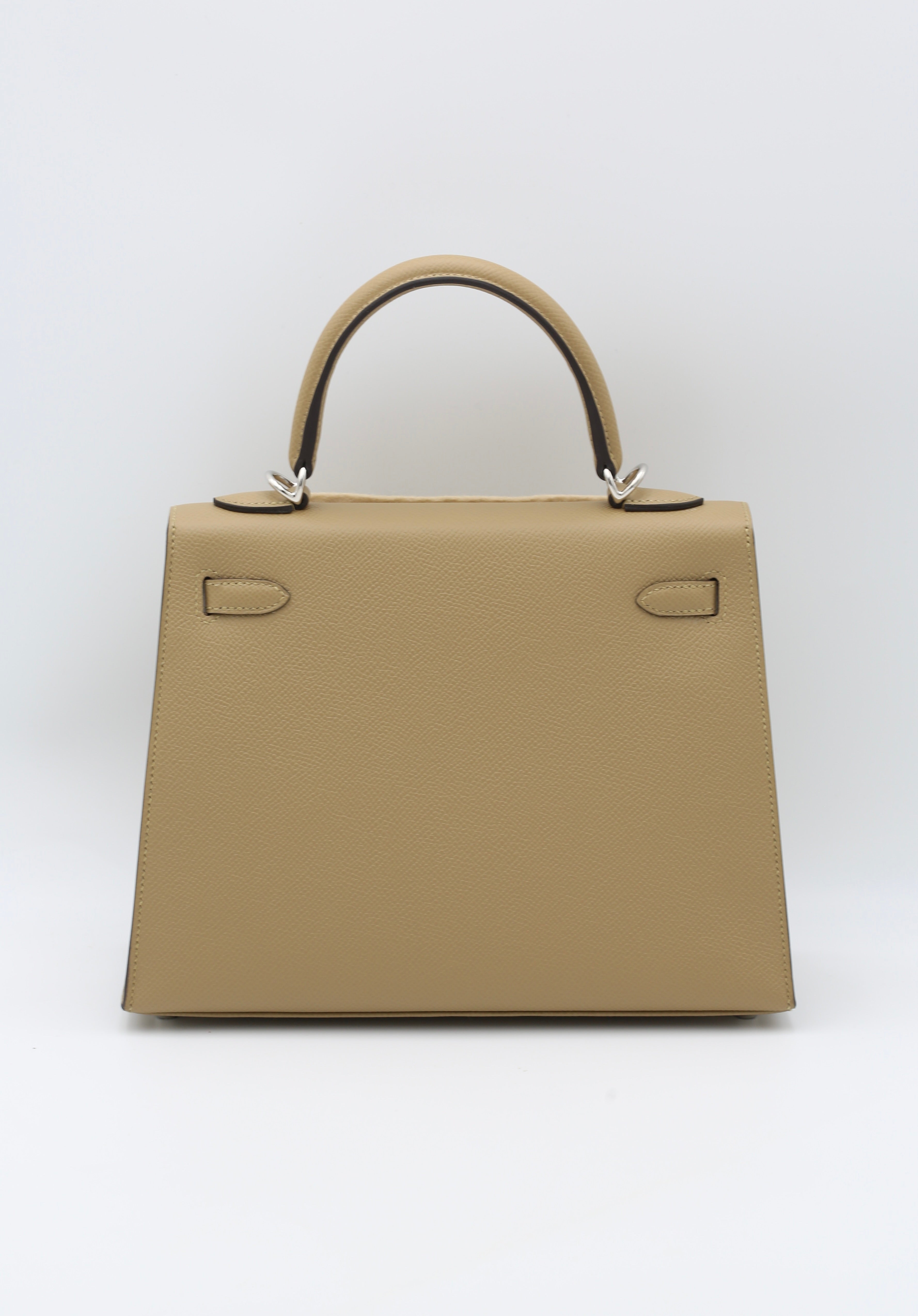 HERMÈS KELLY 25 SELLIER EPSOM CALFSKIN 1C POUSSIERE SILVER HARDWARE K STAMP