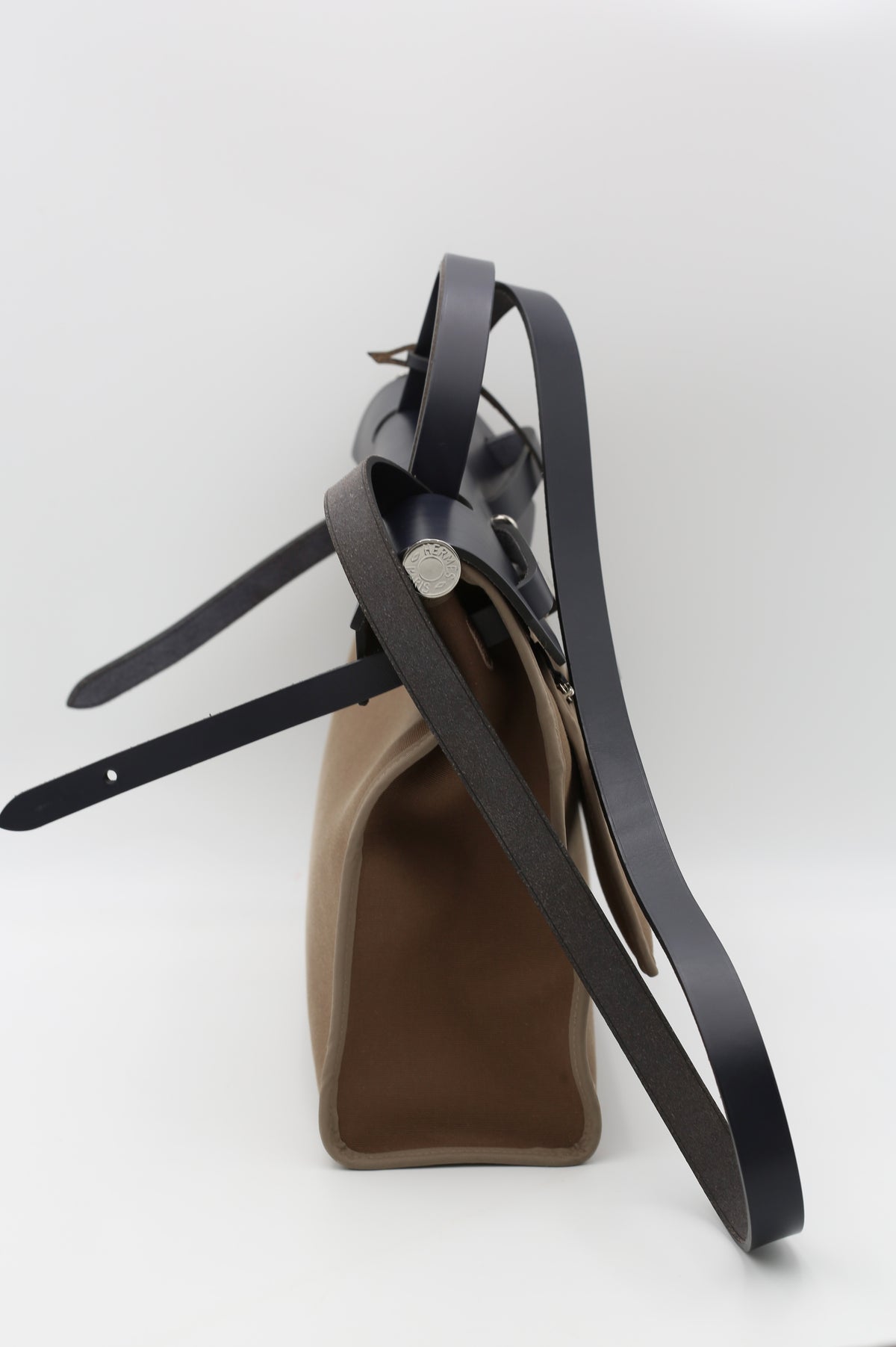 HERMÈS HERBAG 31 BAI BRUN & BLEU MARINE SILVER HARDWARE A STAMP
