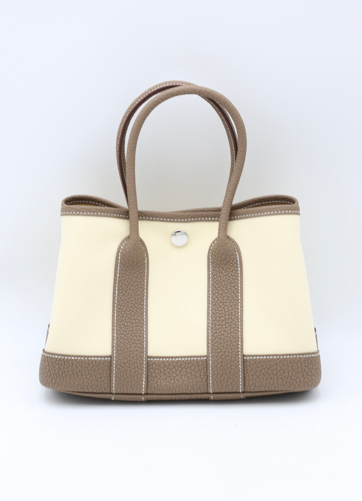 HERMÈS MINI GARDEN PARTY CANVAS AE VANILLE/ETOUPE SILVER HARDWARE G STAMP