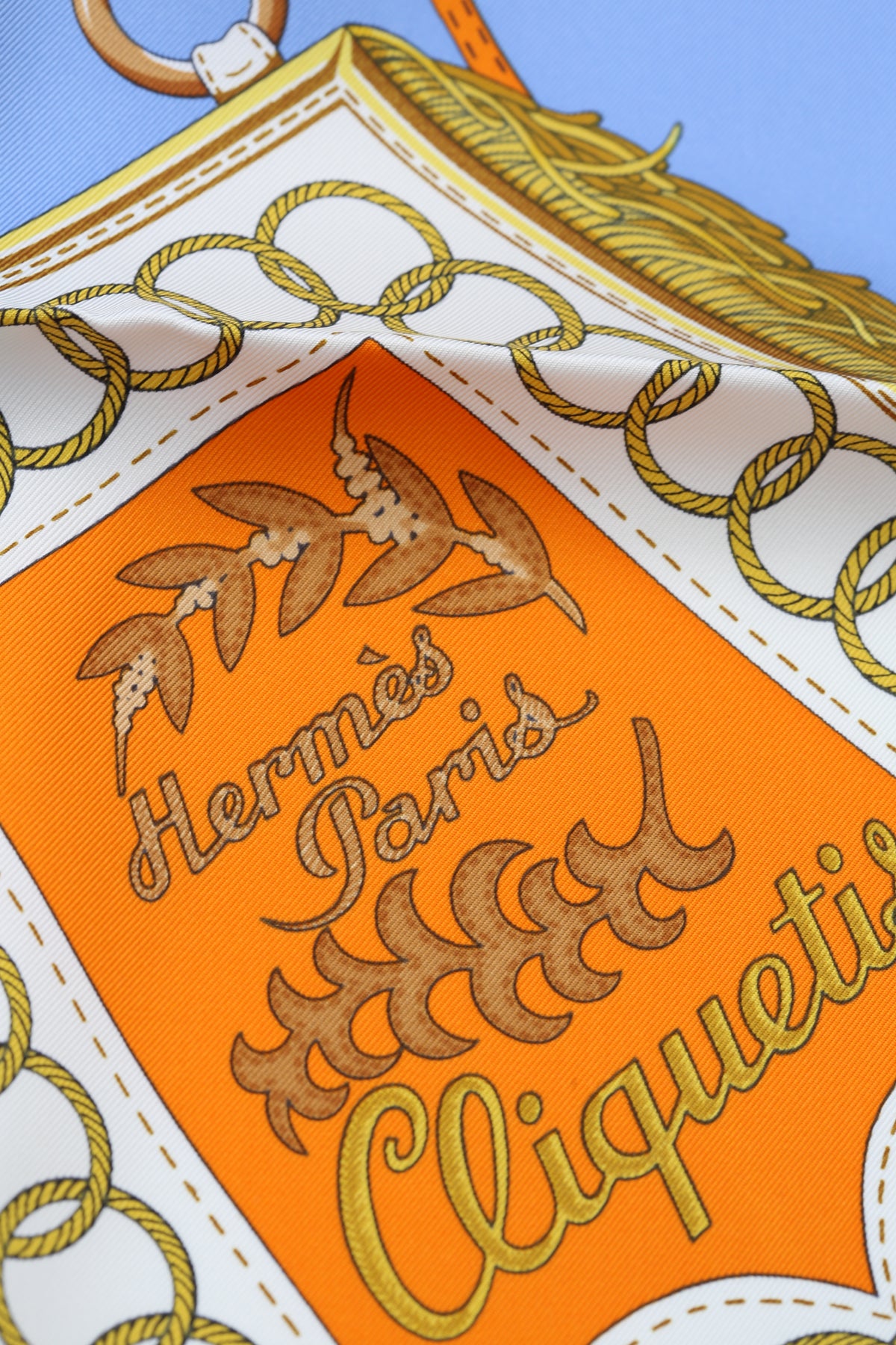 HERMÈS SCARF90X90 CARRE TWILL CLIQUETIS MH/BLEU CIEL/VIEIL