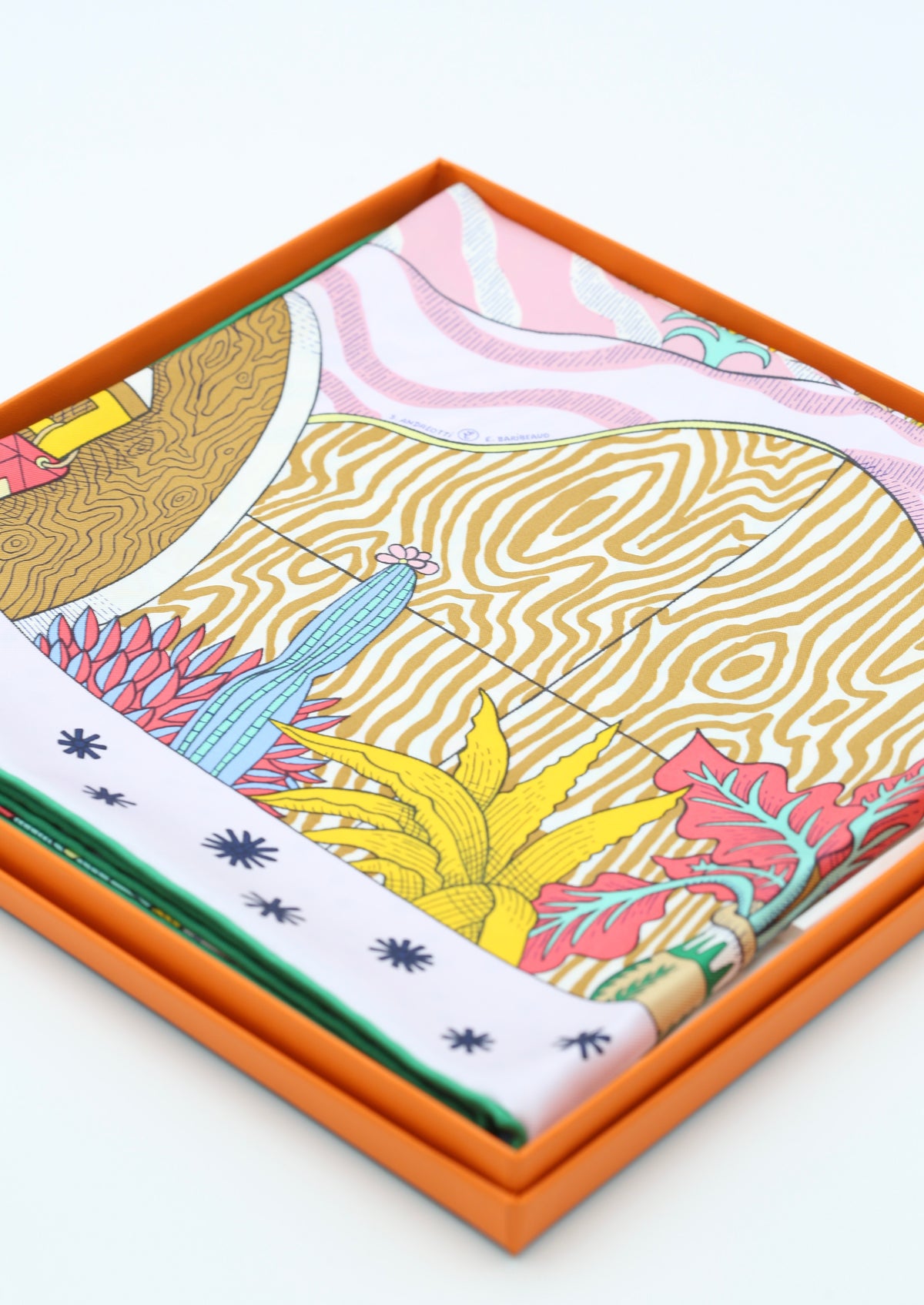 HERMÈS SCARF90X90 CARRE TWILL LE PREMIER CHANT RE/VIEUX ROSE/VERT/JA