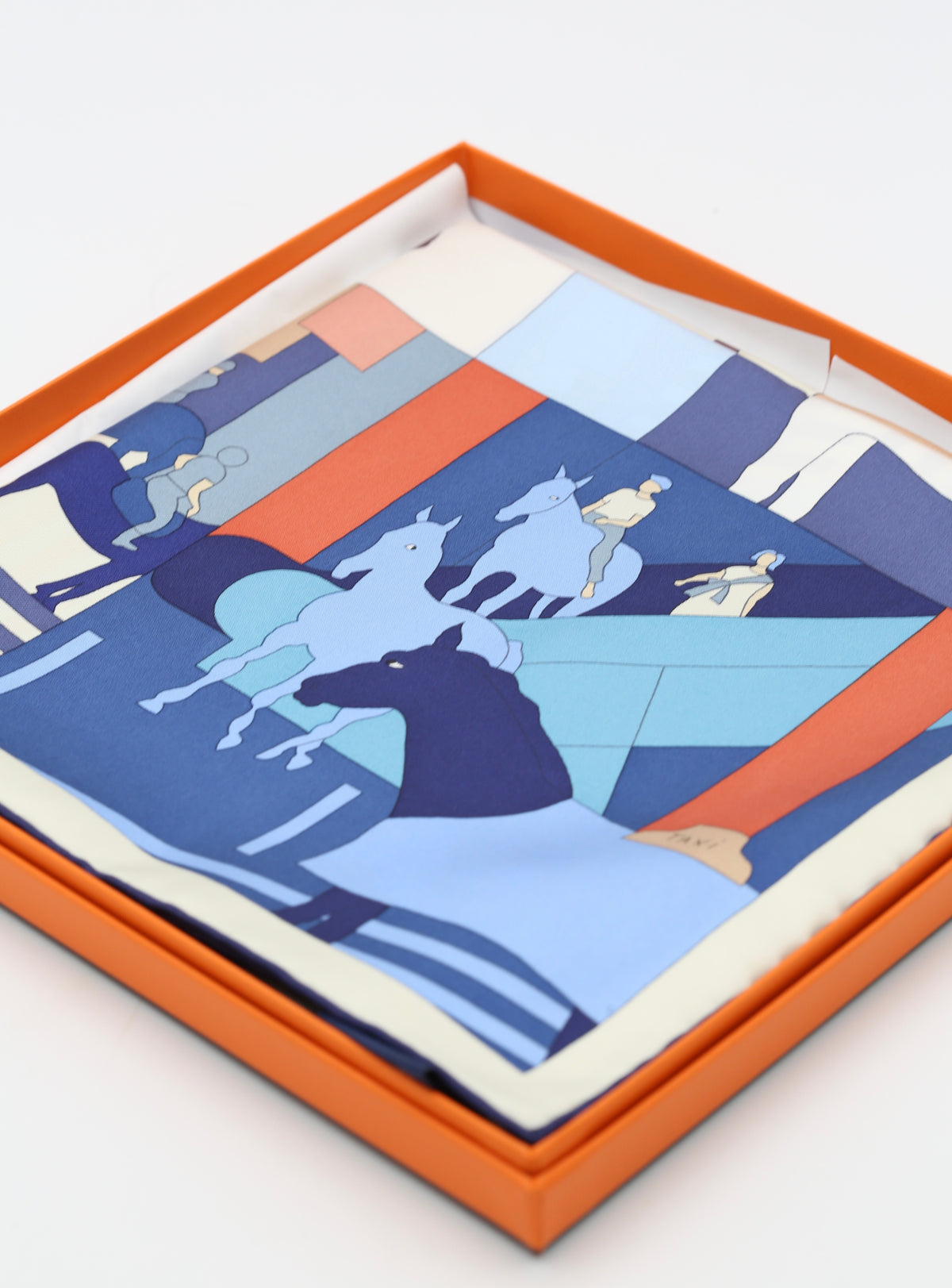HERMÈS SCARF90X90 CARRE TWILL MON CHEVAL ER MOI IP/BLEU/BLANC/MARRON