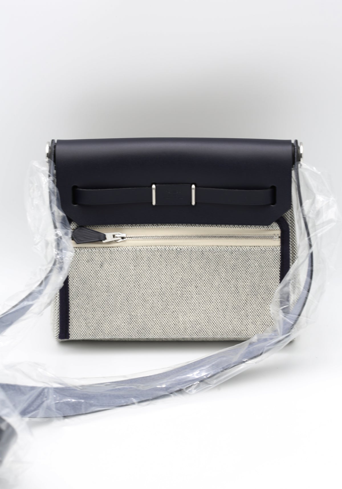 HERMÈS MINI HERBAG CANVAS/COWHIDE ECRU-NOIR/BLEU INDIGO