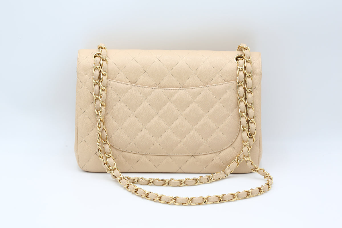 CHANEL CLASSIC DOUBLE FLAP JUMBO BEIGE GOLD HARDWARE