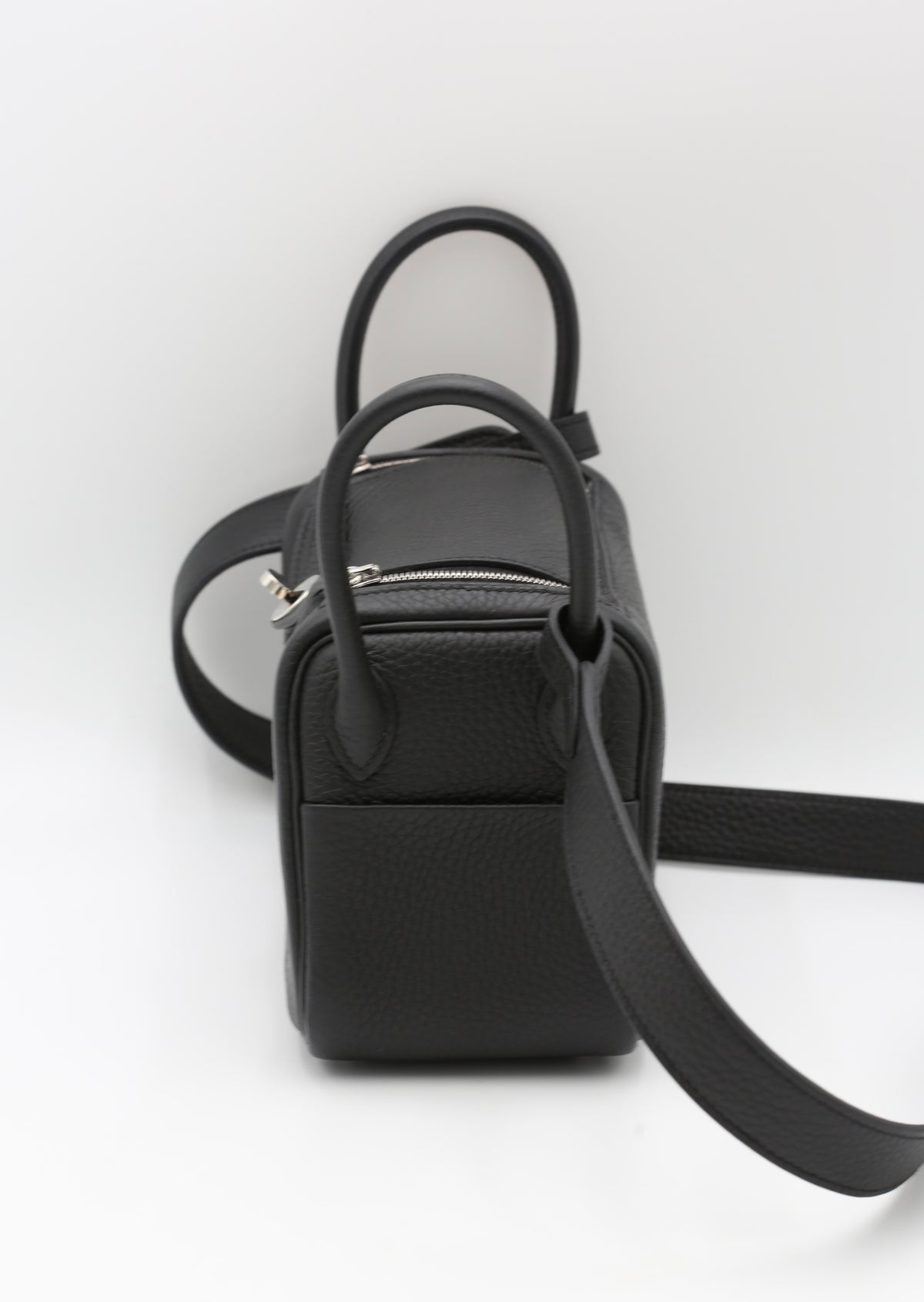 HERMÈS MINI LINDY NOIR SILVER HARDWARE K STAMP