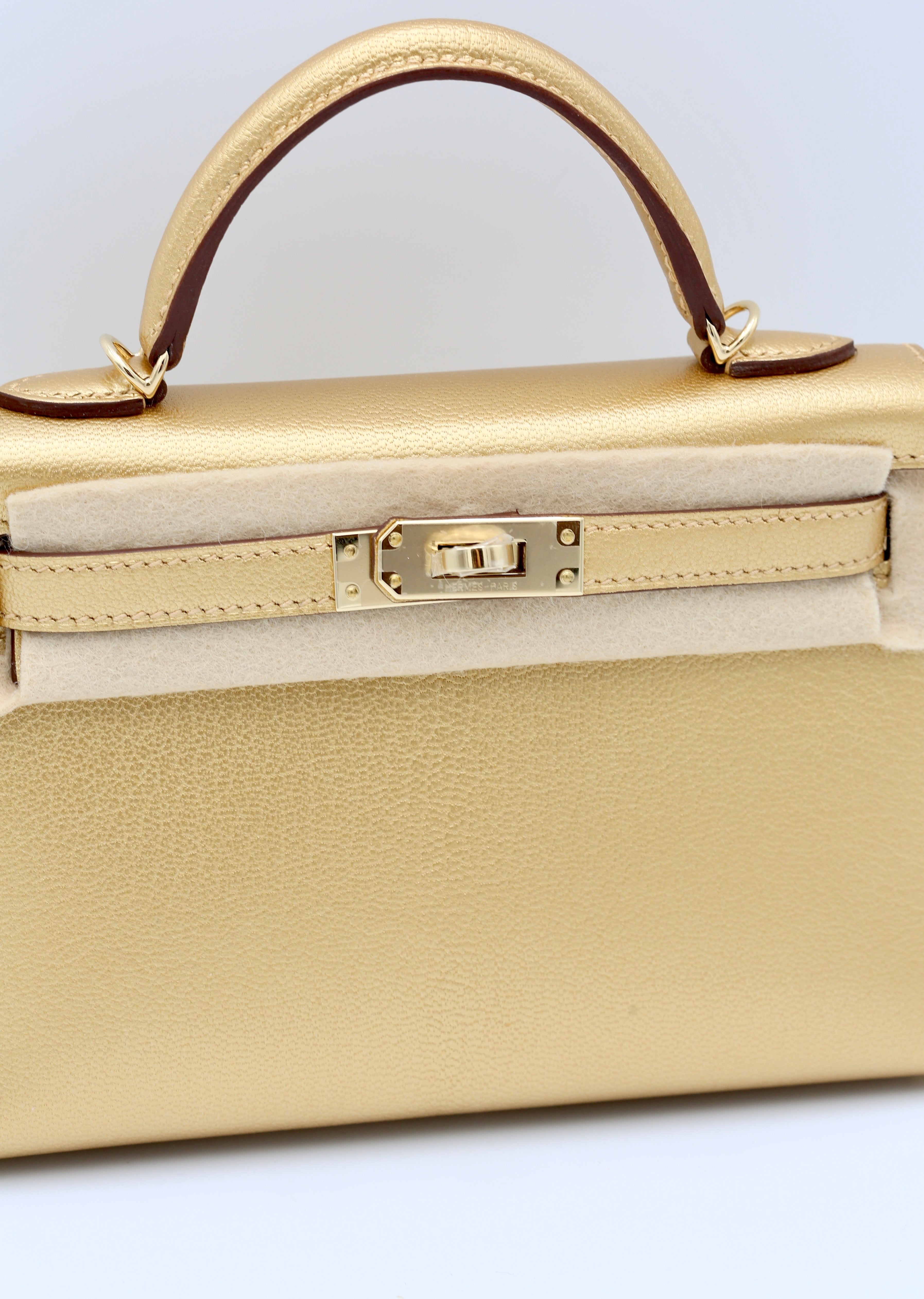HERMÈS MINI KELLY II SELLIER DORE CHAMKILIGHT GOATSKIN GOLD HARDWARE G STAMP