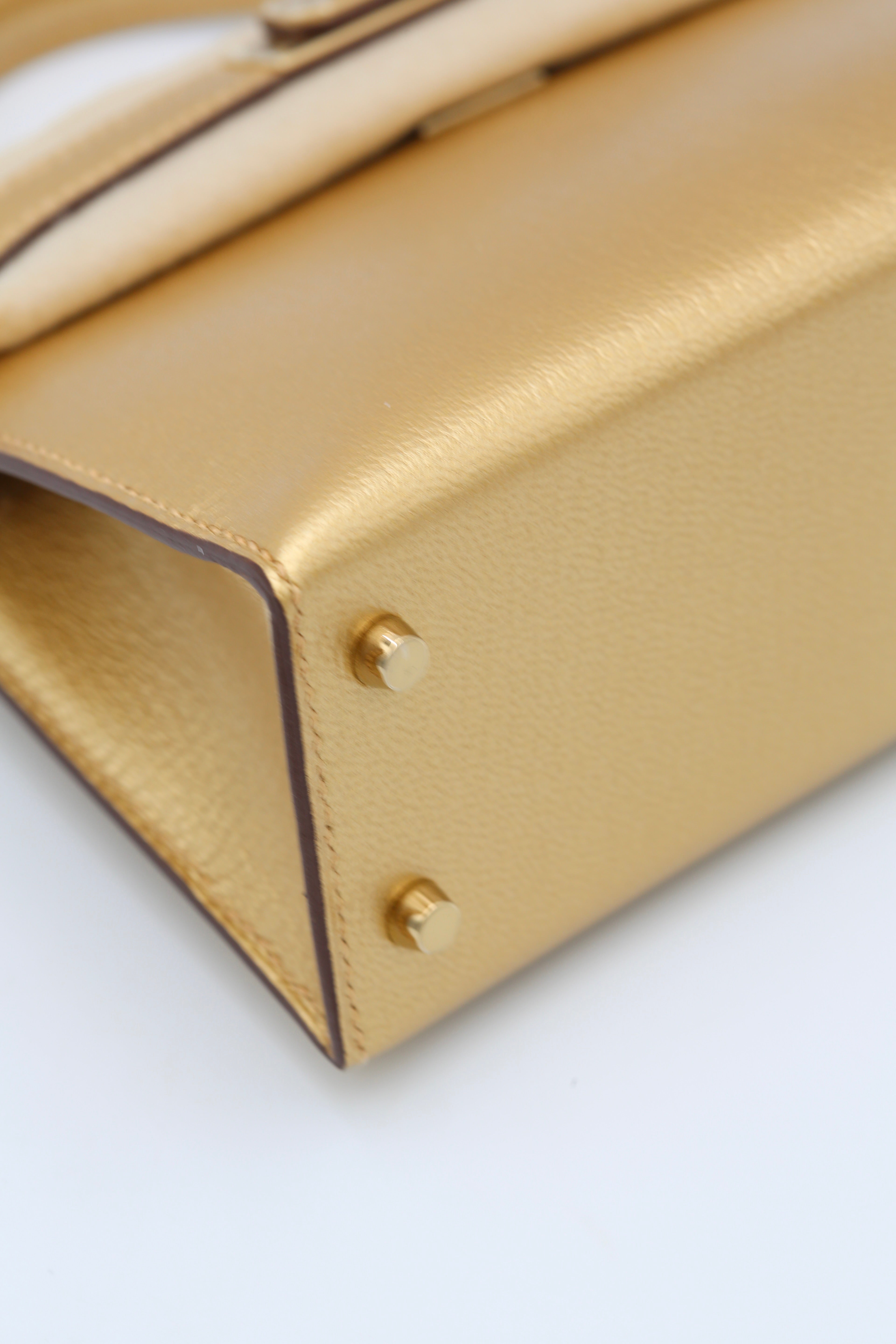 HERMÈS MINI KELLY II SELLIER DORE CHAMKILIGHT GOATSKIN GOLD HARDWARE G STAMP