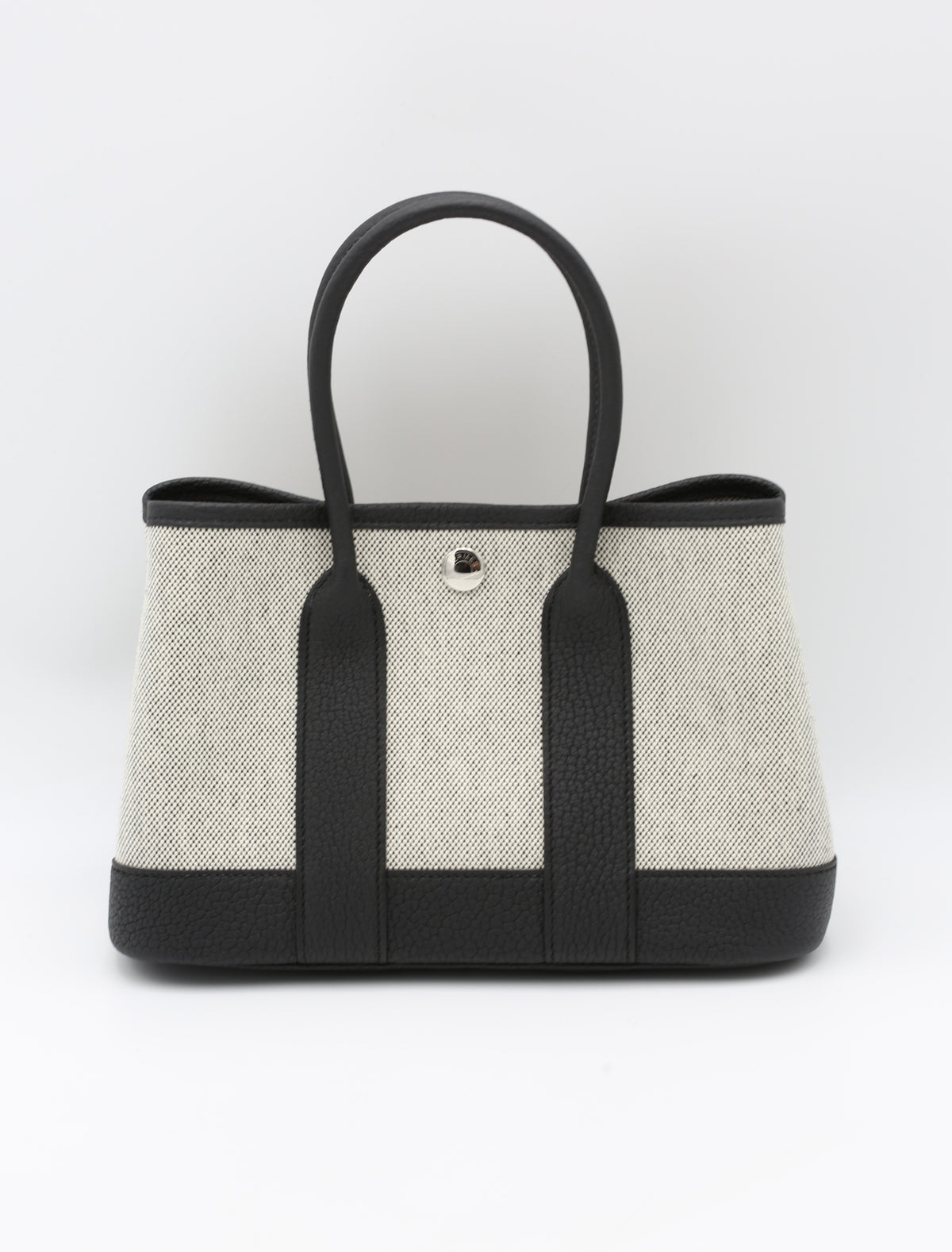 HERMÈS MINI GARDEN PARTY CANVAS NOIR SILVER HARDWARE G STAMP