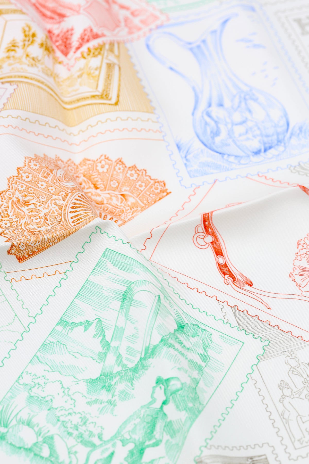 HERMÈS SCARF90X90 CARRE TWILL LE PHILATELISTE DU FA AC/ROSE/BLANC/MULTICOLOR