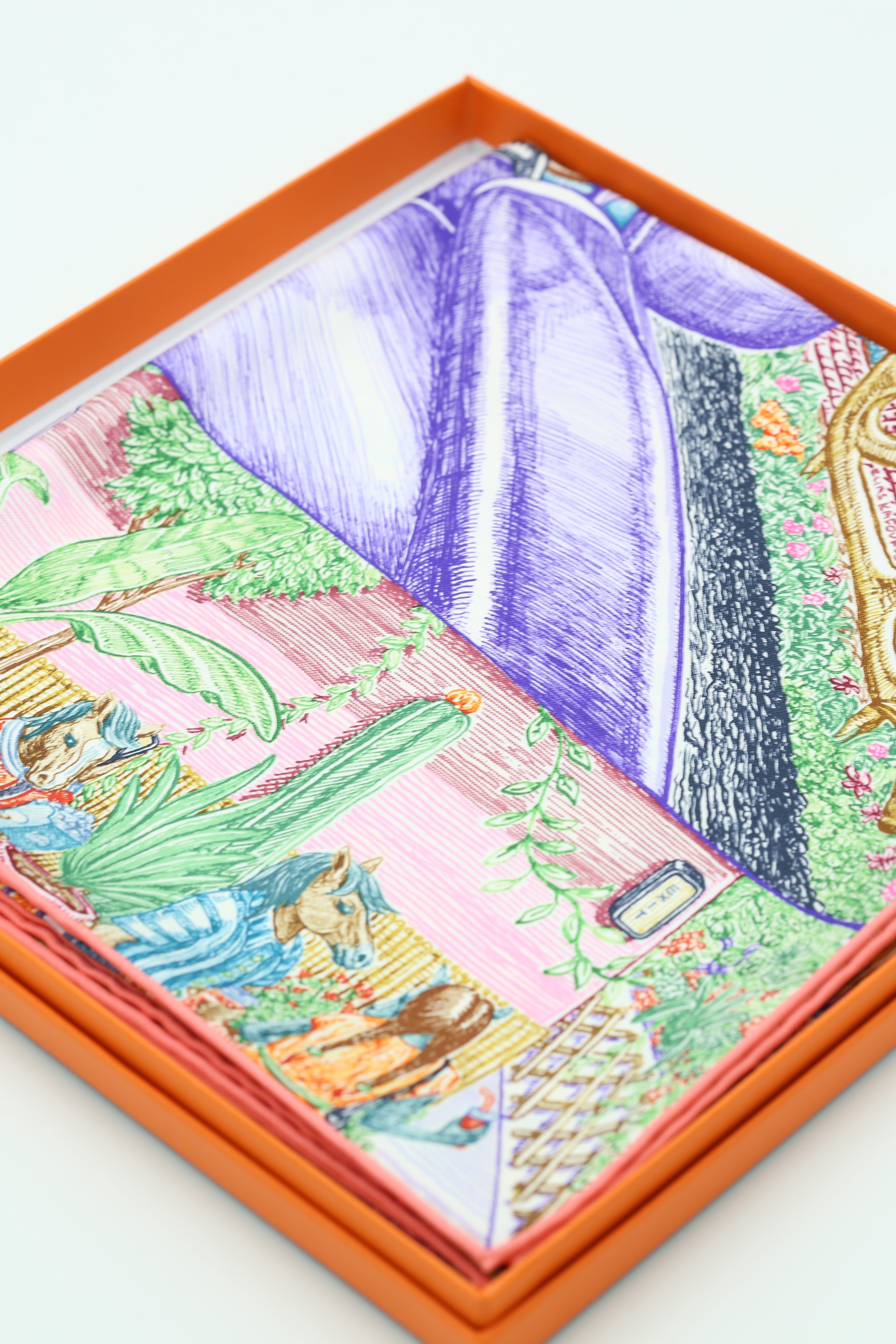 HERMÈS SCARF90X90 CARRE TWILL CITY OF LIGHT AS/ROSE/IOLET/MULTICOLOR