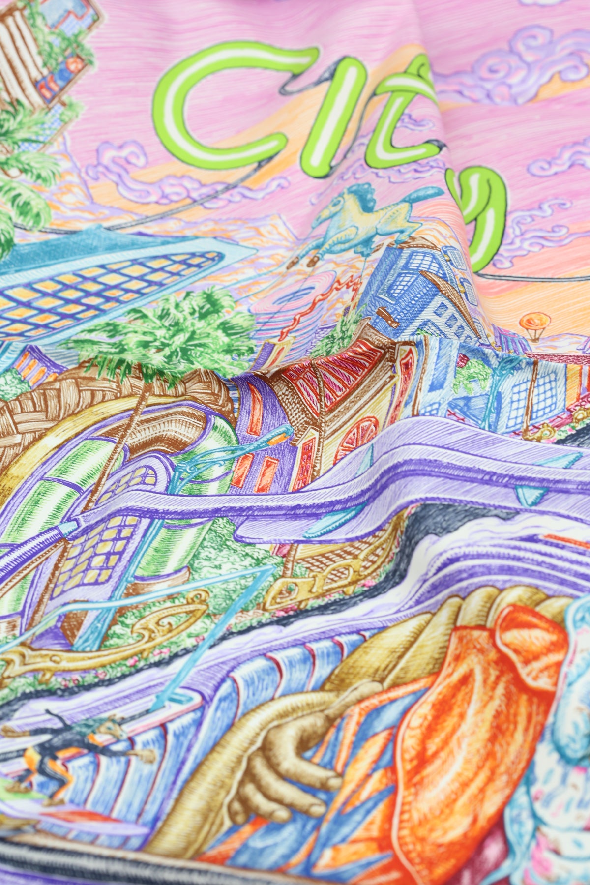 HERMÈS SCARF90X90 CARRE TWILL CITY OF LIGHT AS/ROSE/IOLET/MULTICOLOR