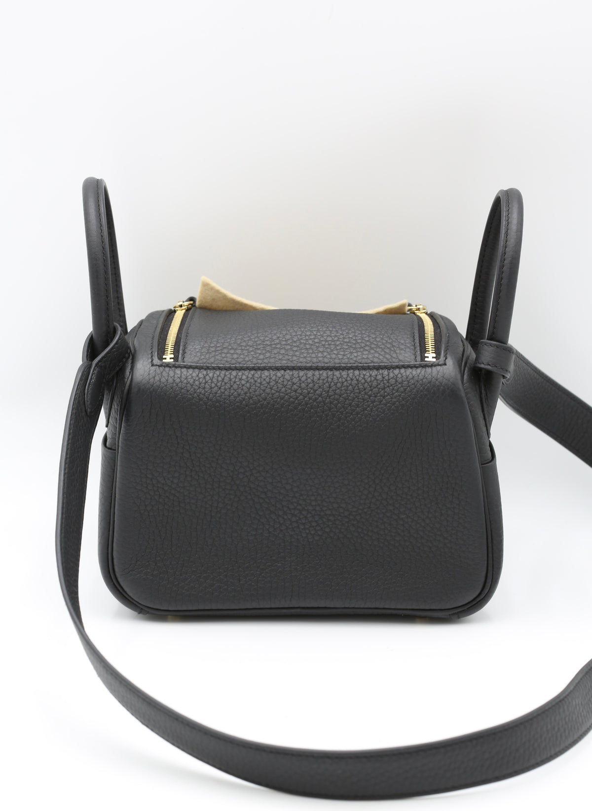 HERMÈS MINI LINDY NOIR TAURILLON CLEMENCE GOLD HARDWARE K STAMP
