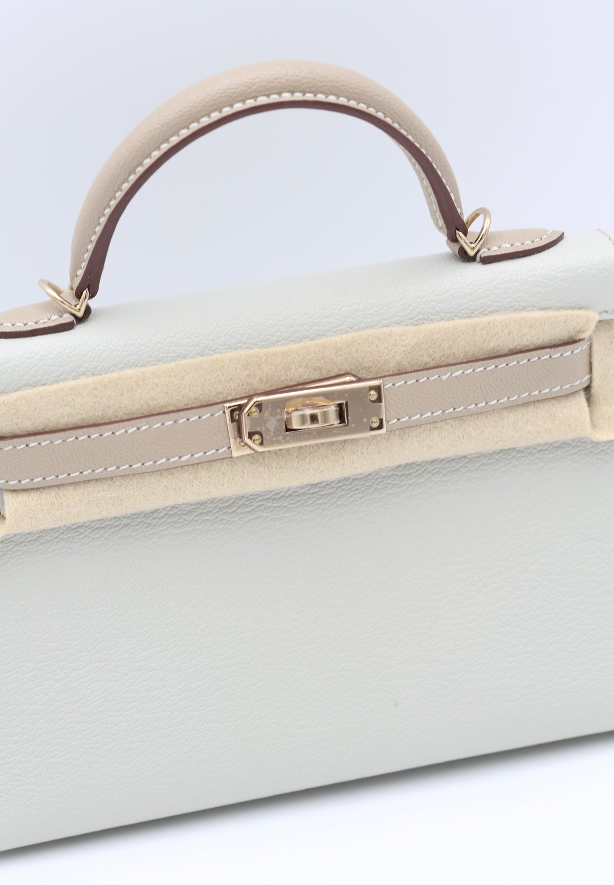 HERMÈS MINI KELLY II GRIS PERLE & GRIS TOURTERELLE EPSOM GOLD HARDWARE B STAMP