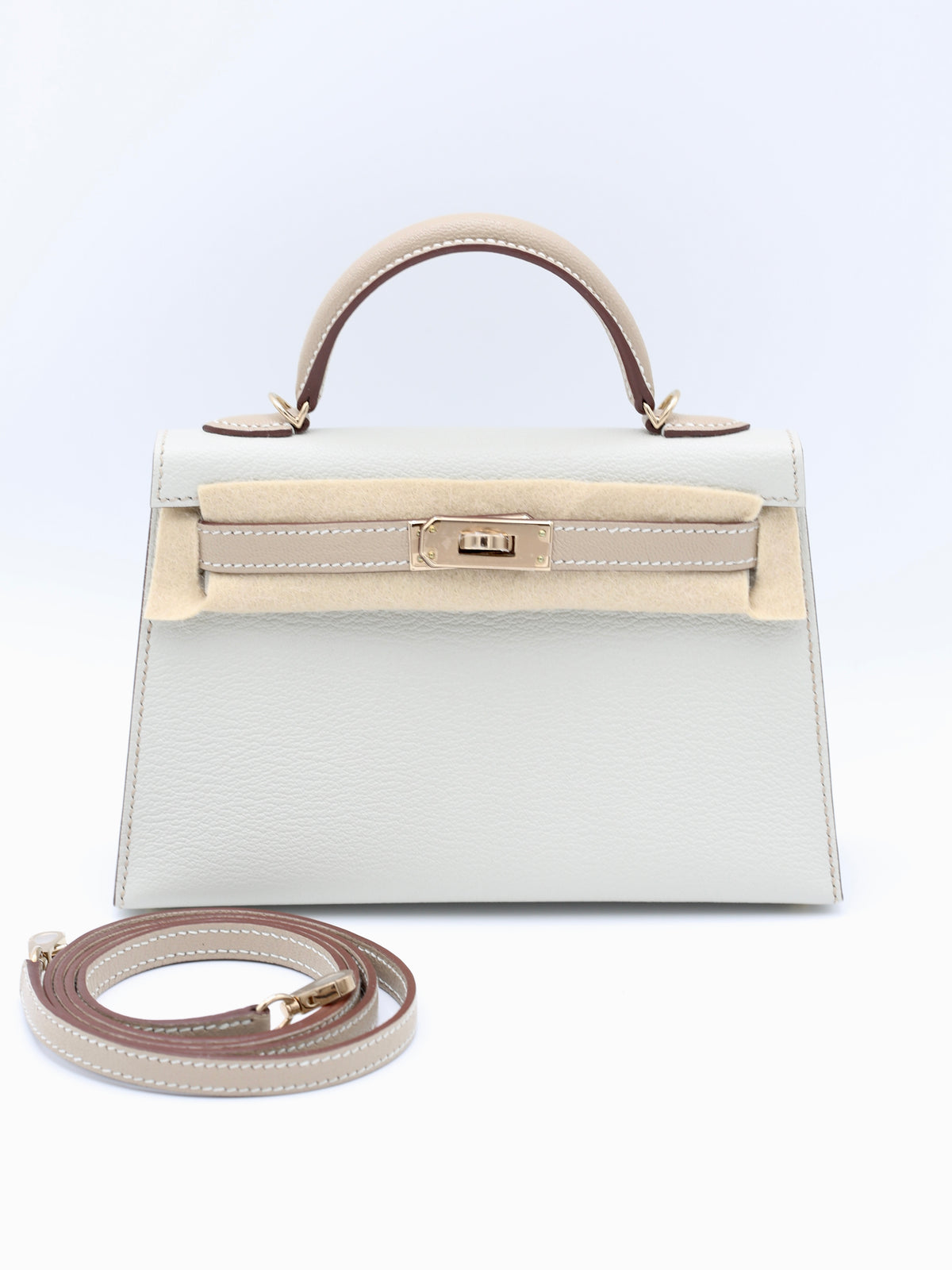 HERMÈS MINI KELLY II GRIS PERLE & GRIS TOURTERELLE EPSOM GOLD HARDWARE B STAMP