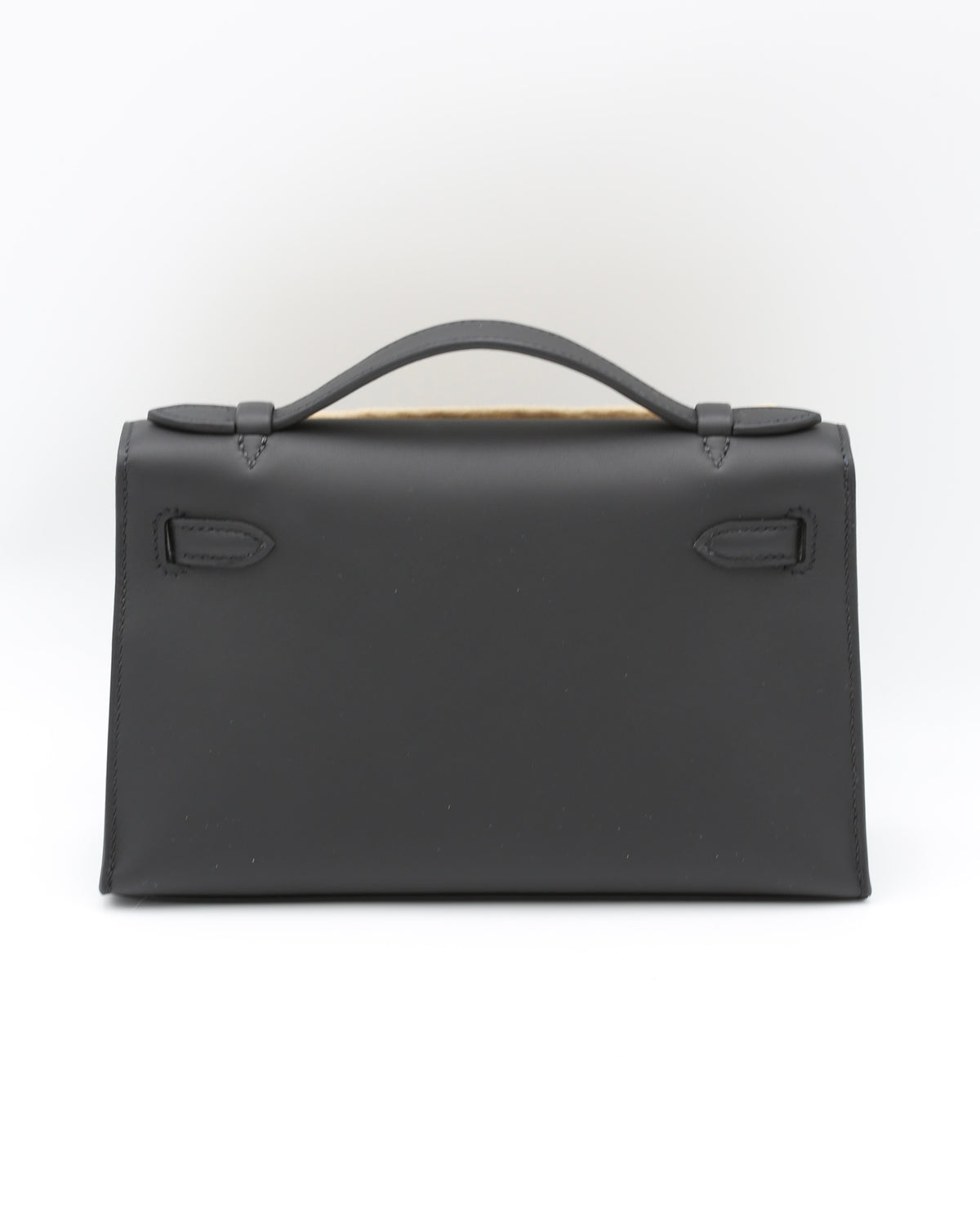 HERMÈS KELLY POCHETTE NOIR SWIFT SILVER HARDWARE G STAMP