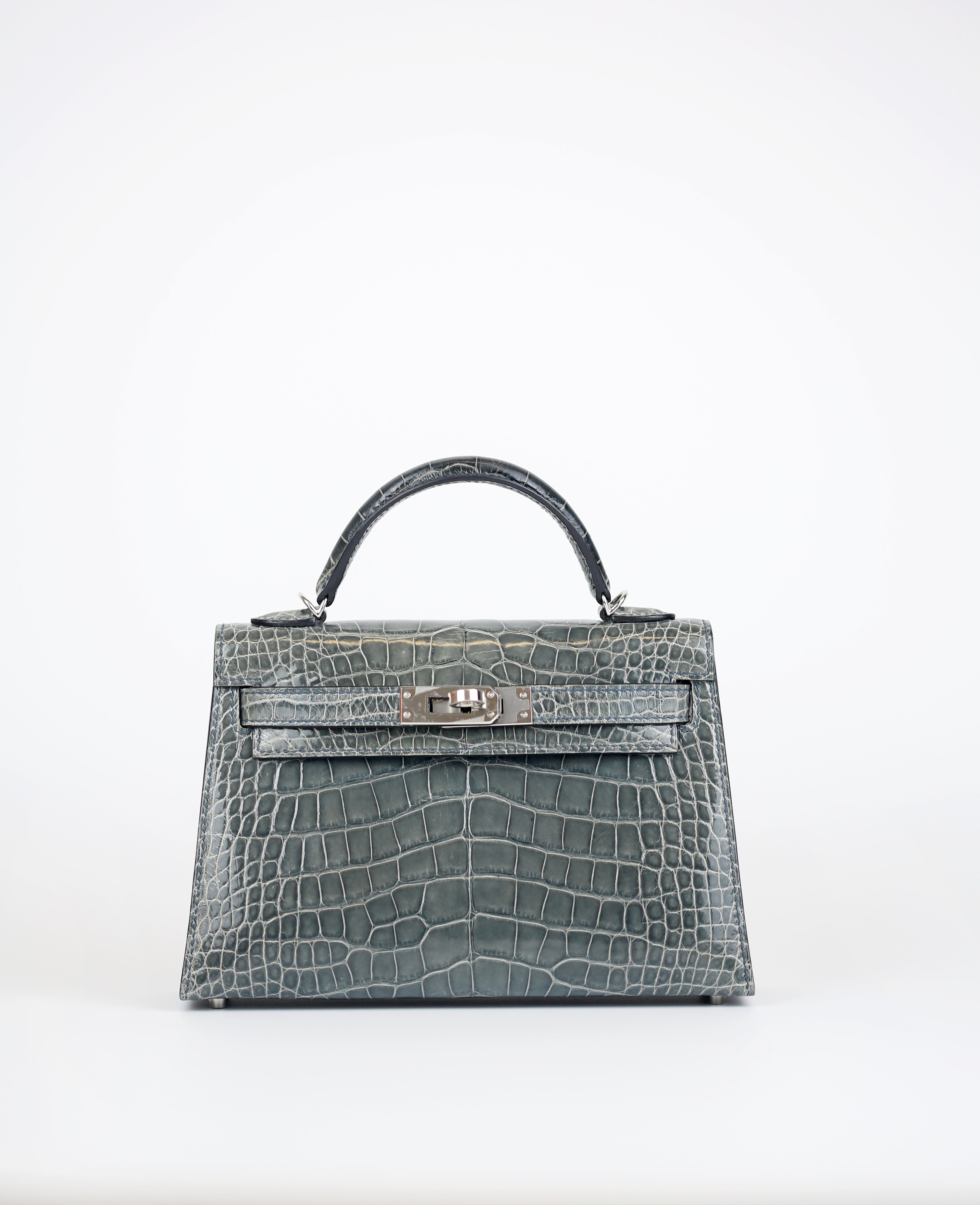 HERMÈS Kelly II OV Gris Gris Ciment 鳄鱼多孔垫