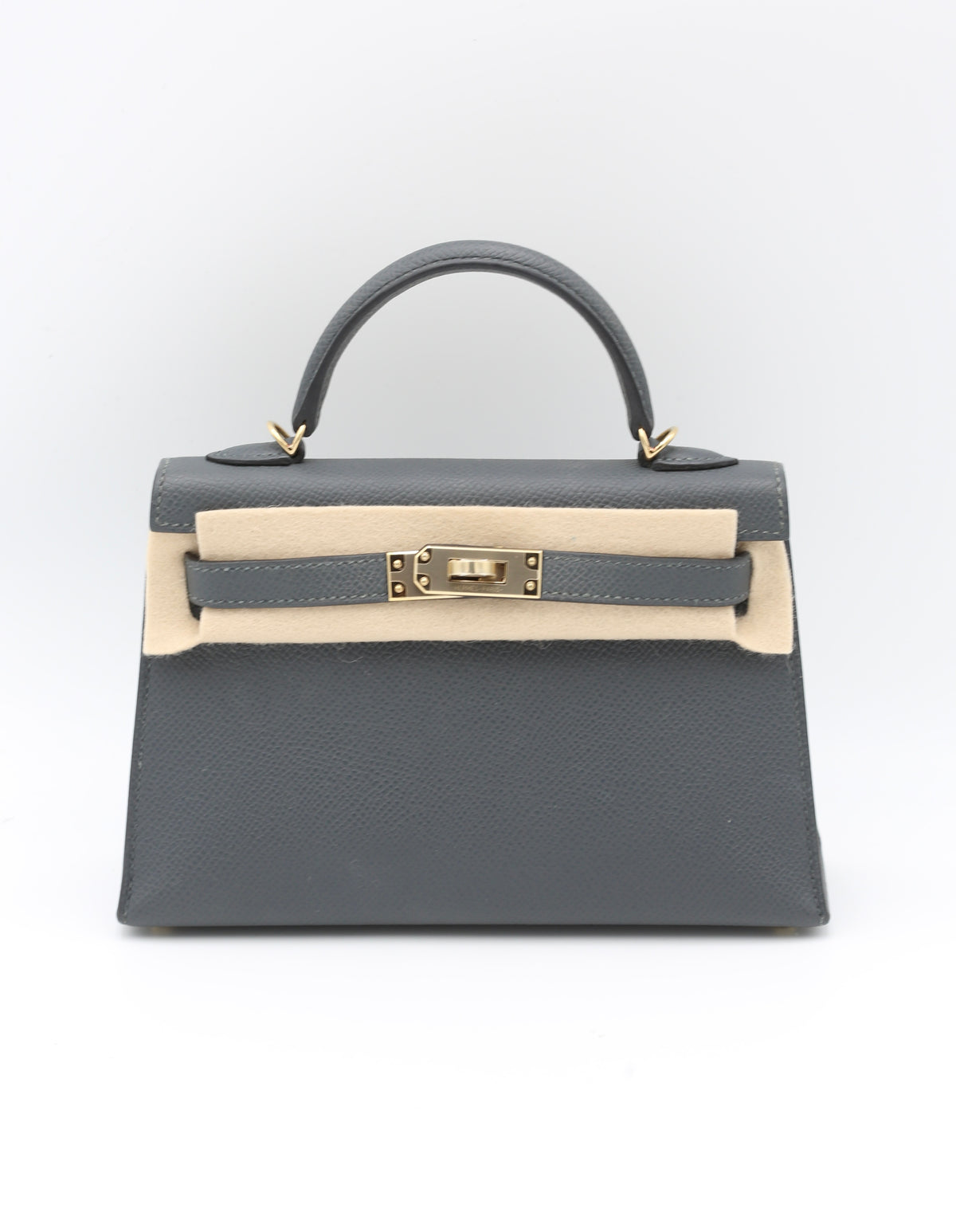 HERMÈS MINI KELLY GRIS MISTY EPSOM GOLD HARDWARE W STAMP