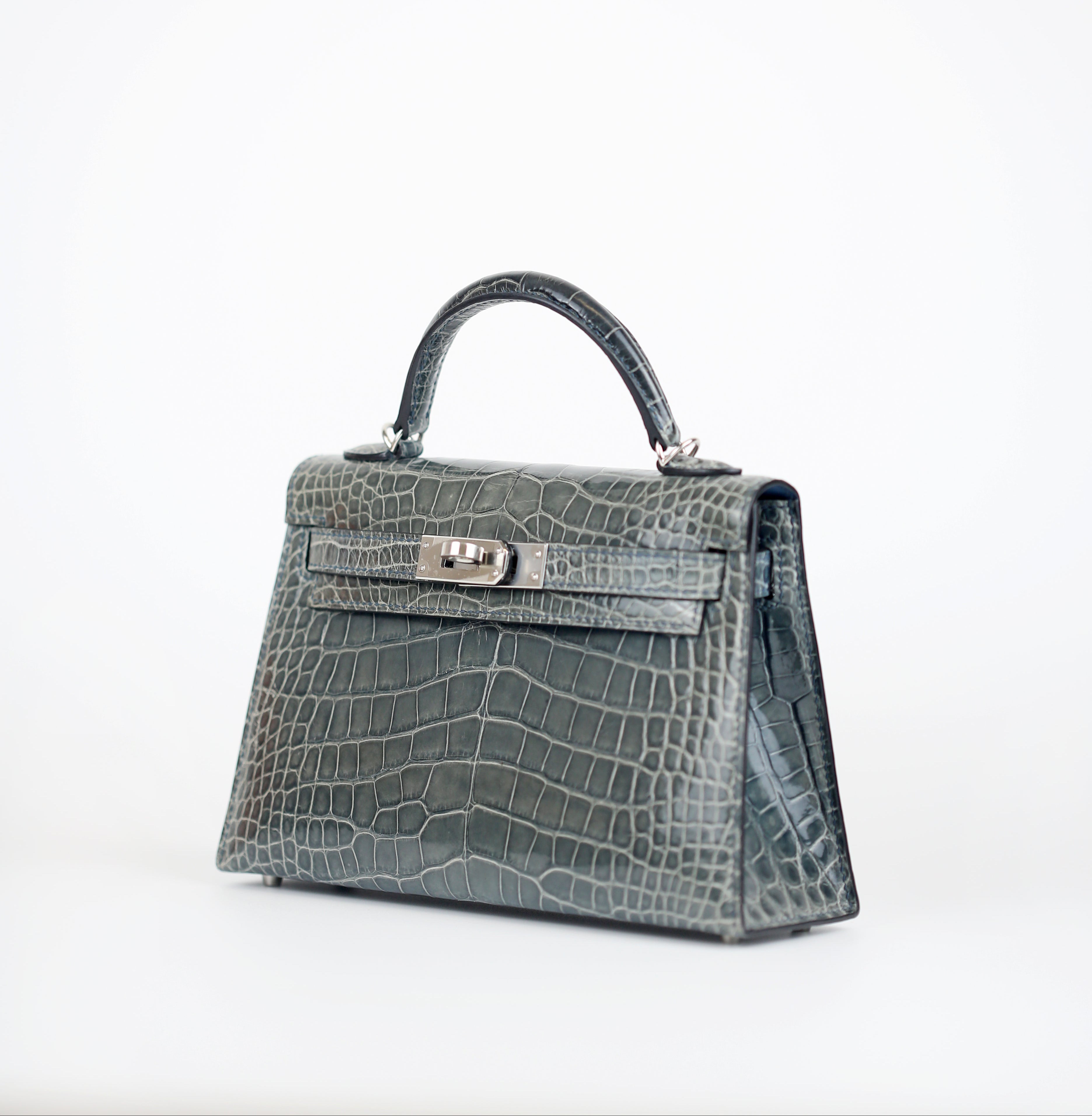 HERMÈS MINI KELLY II OV GRIS CIMENT CROCODILE POROSUS MAT