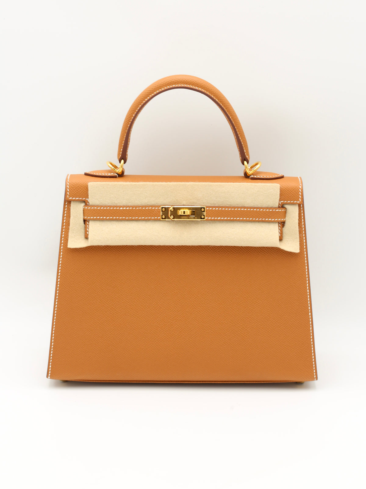 HERMÈS KELLY25 GOLD SELLIER EPSOM GOLD HARDWARE W STAMP