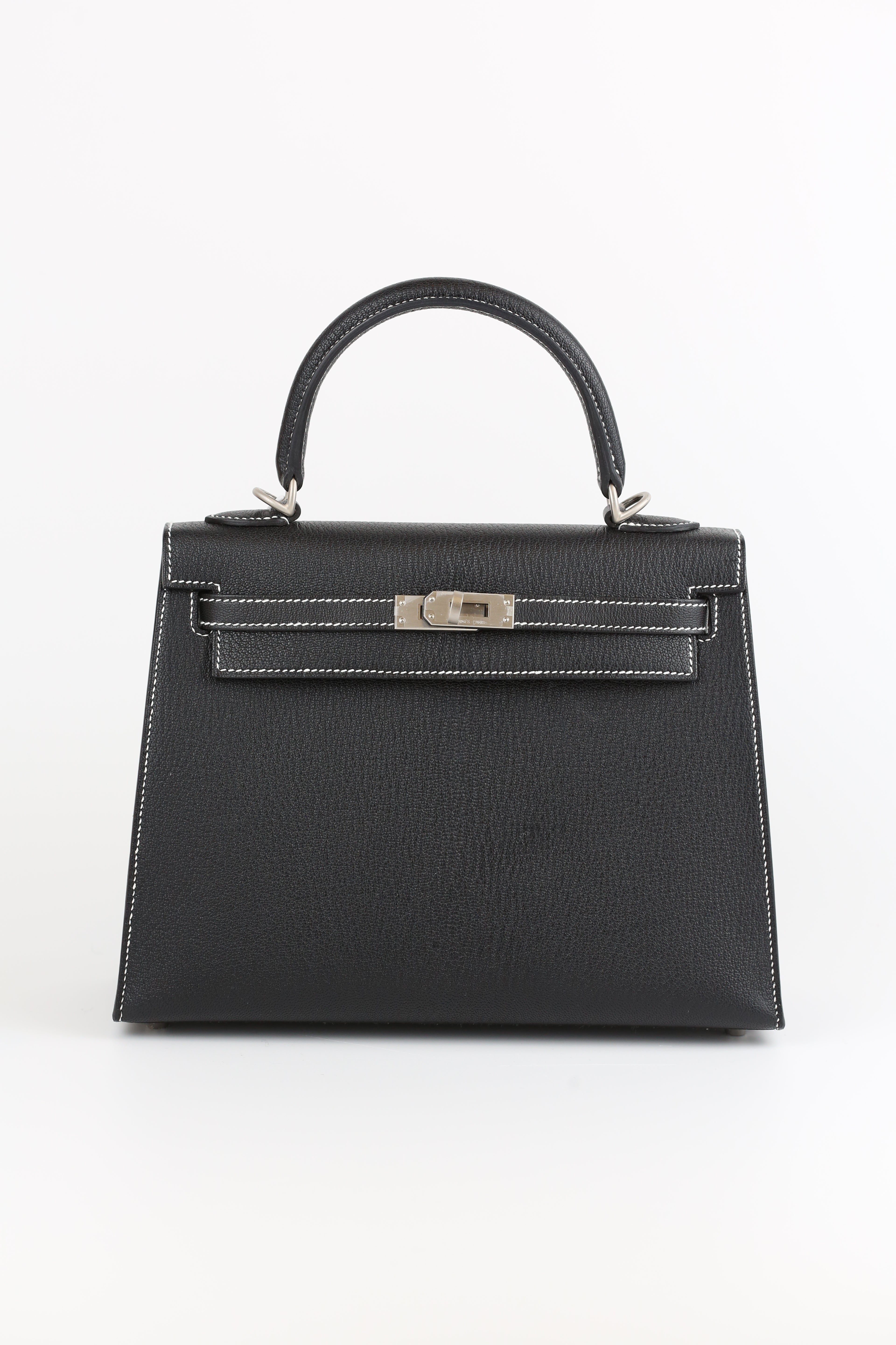 HERMES Chevre Kelly 25 Noir&White line