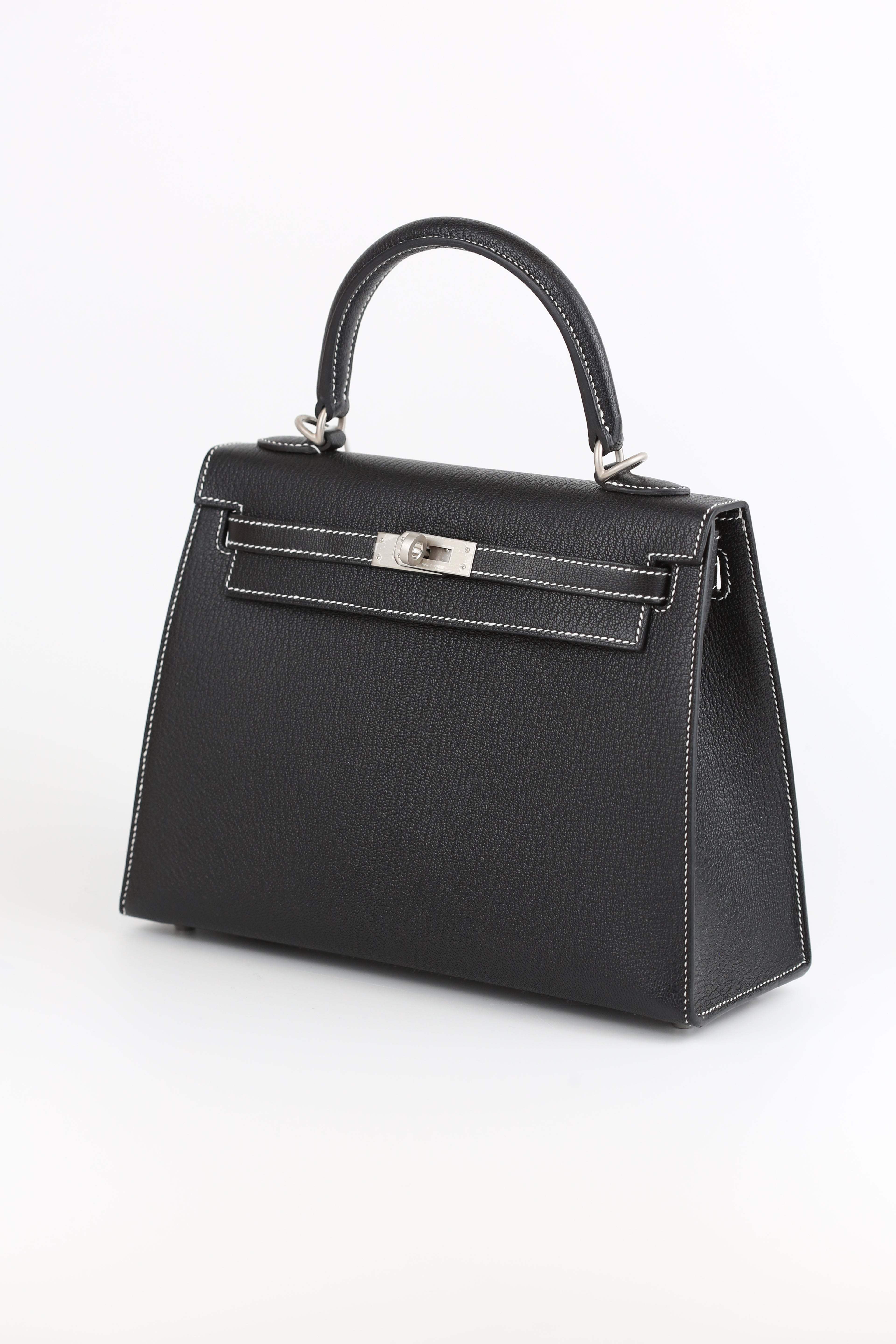 HERMES Chevre Kelly 25 Noir&White line