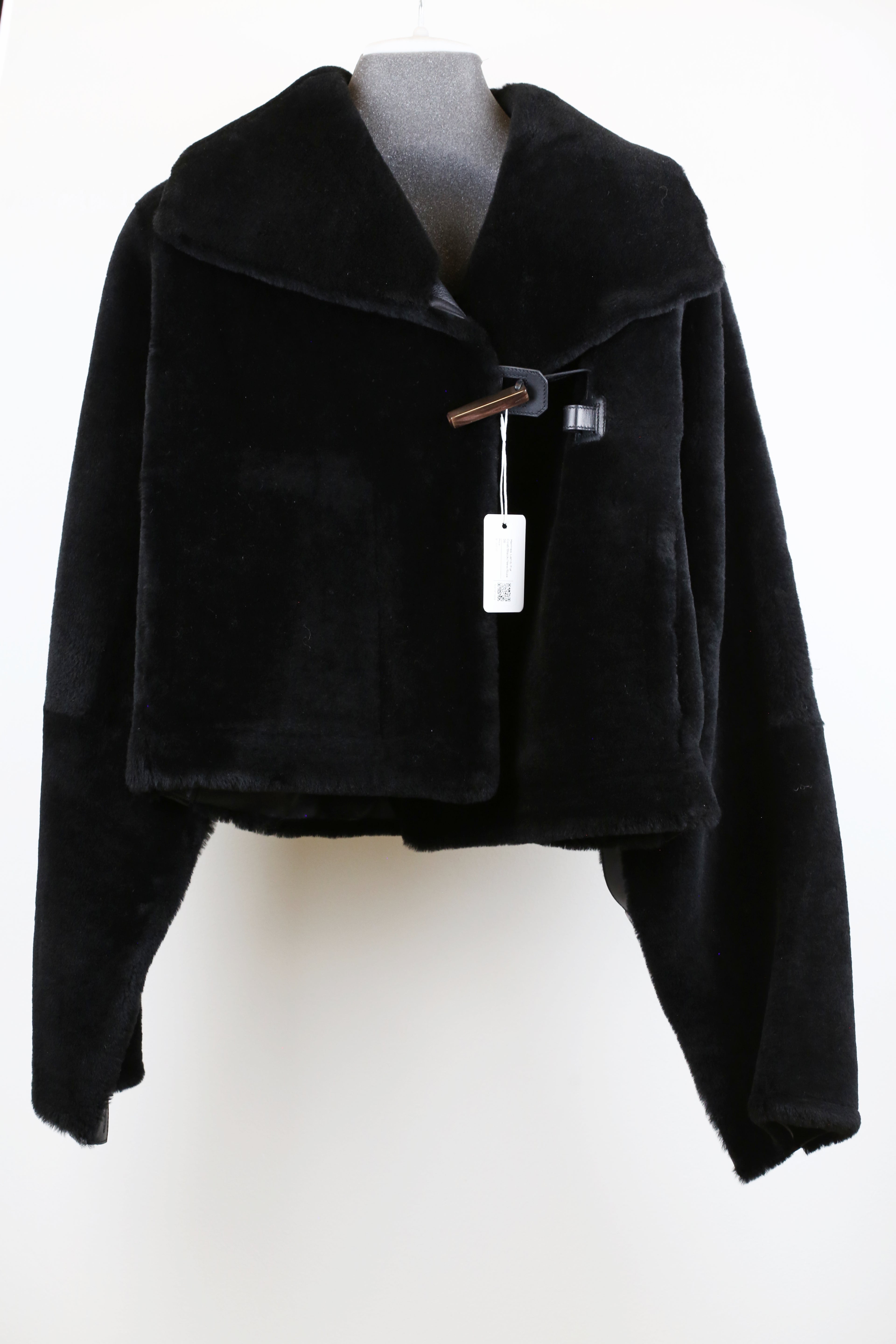 Hermes Lamb Fur Coat Black
