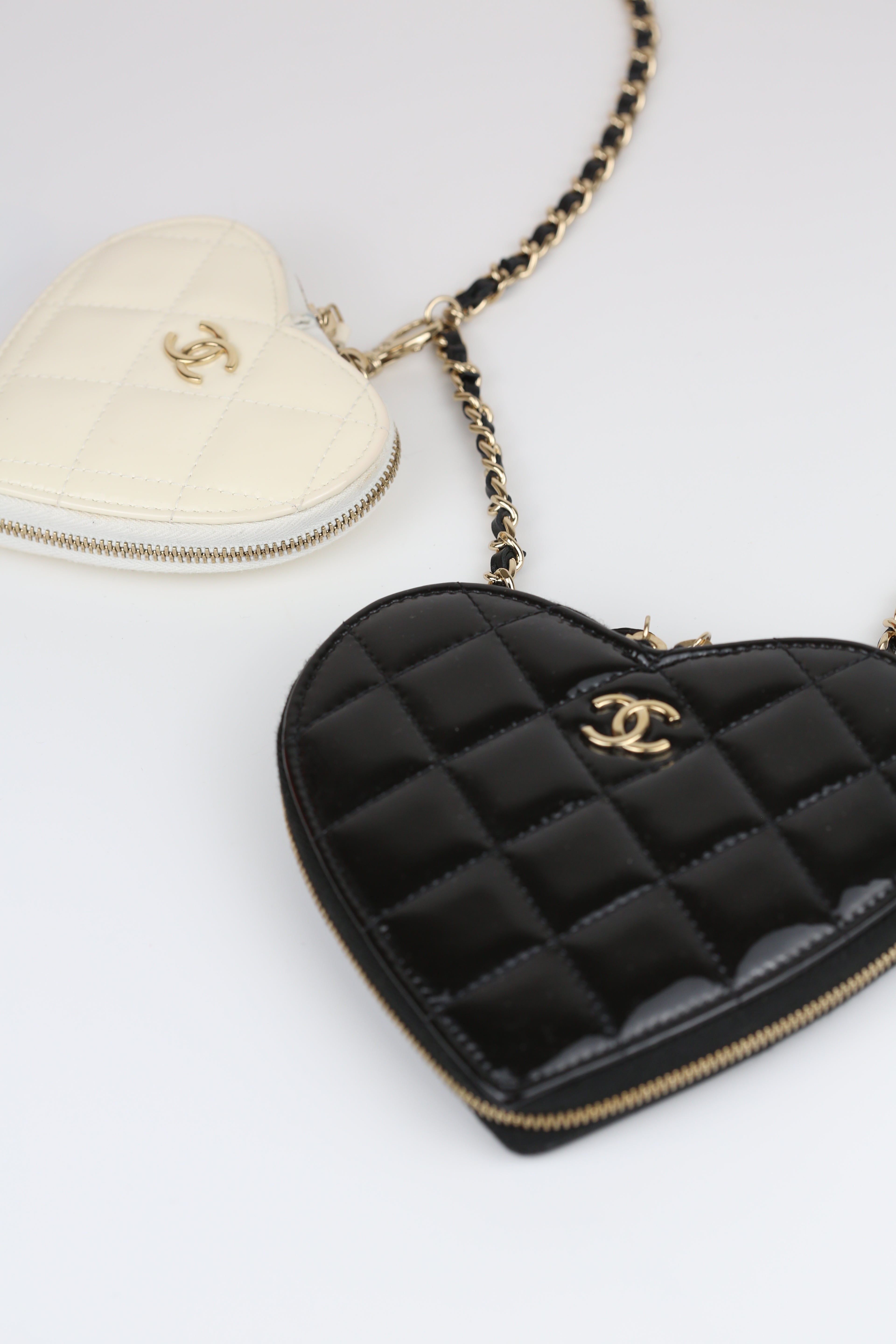 Chanel Heart mini bag Patent Black & Cream white