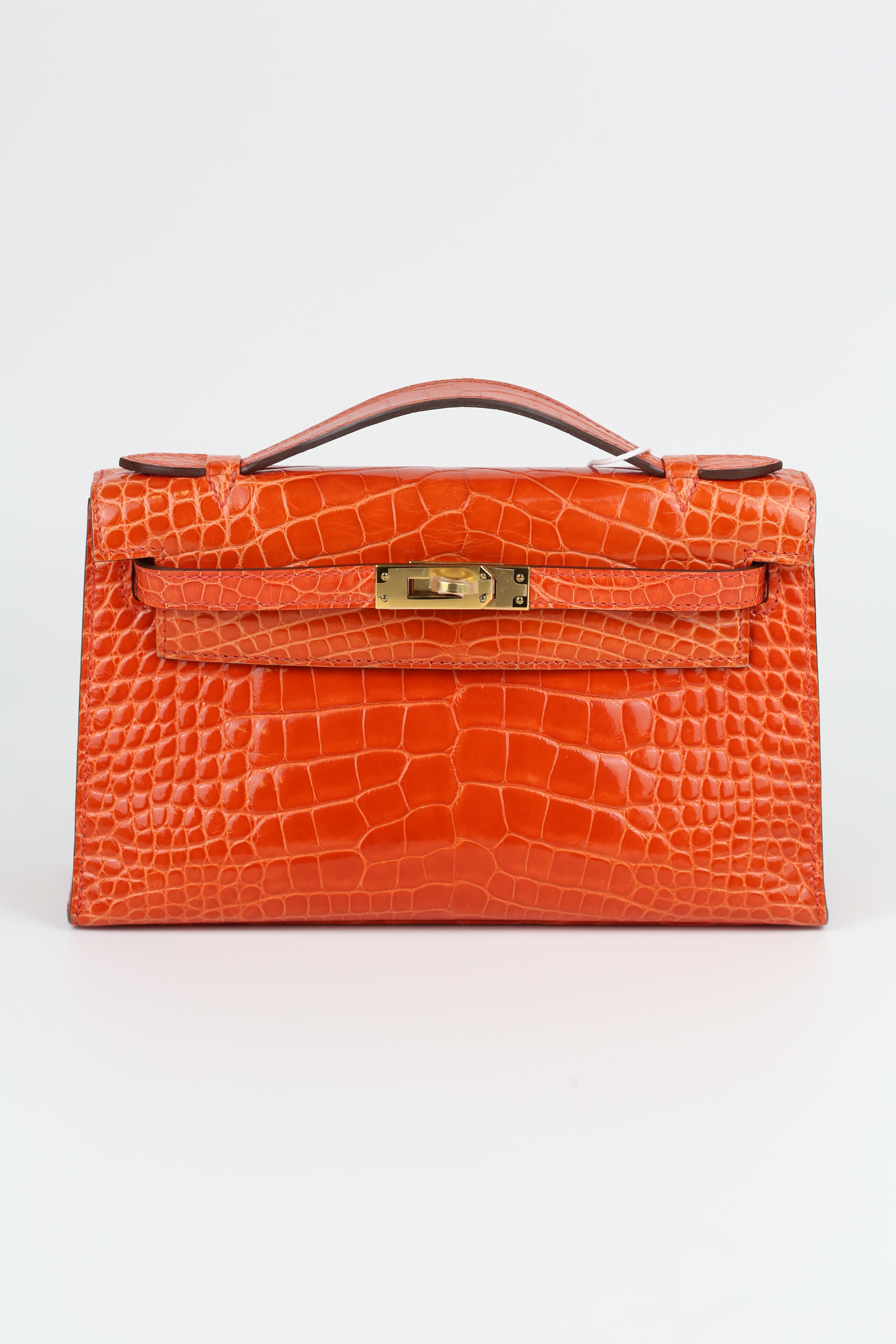 Hermes Kelly Pouch Alligator Orange Gold