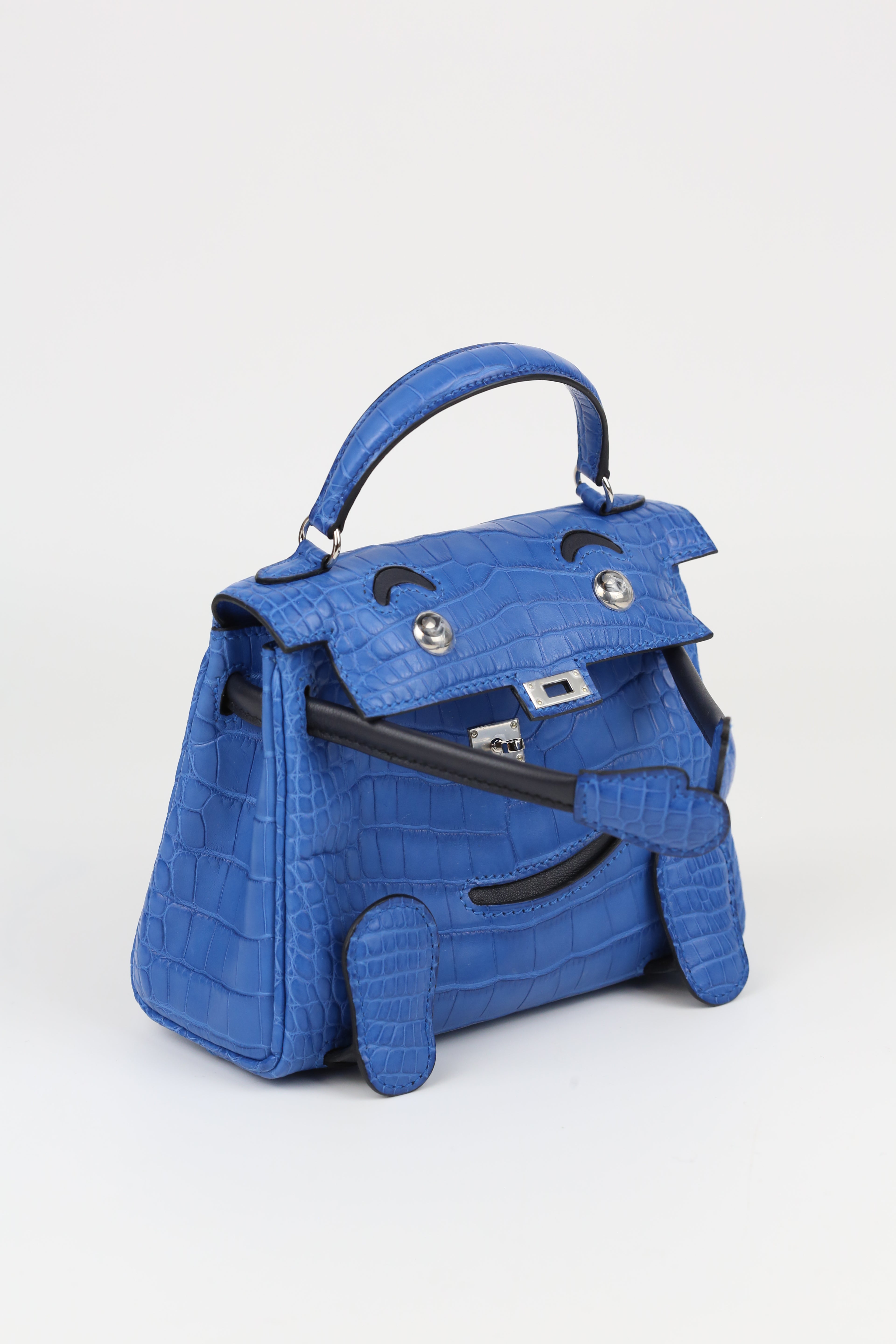 HERMÈS KELLY DOLL I7 BLEU ZELLIGE MATTE ALLIGATOR SILVER HARDWARE Z ST