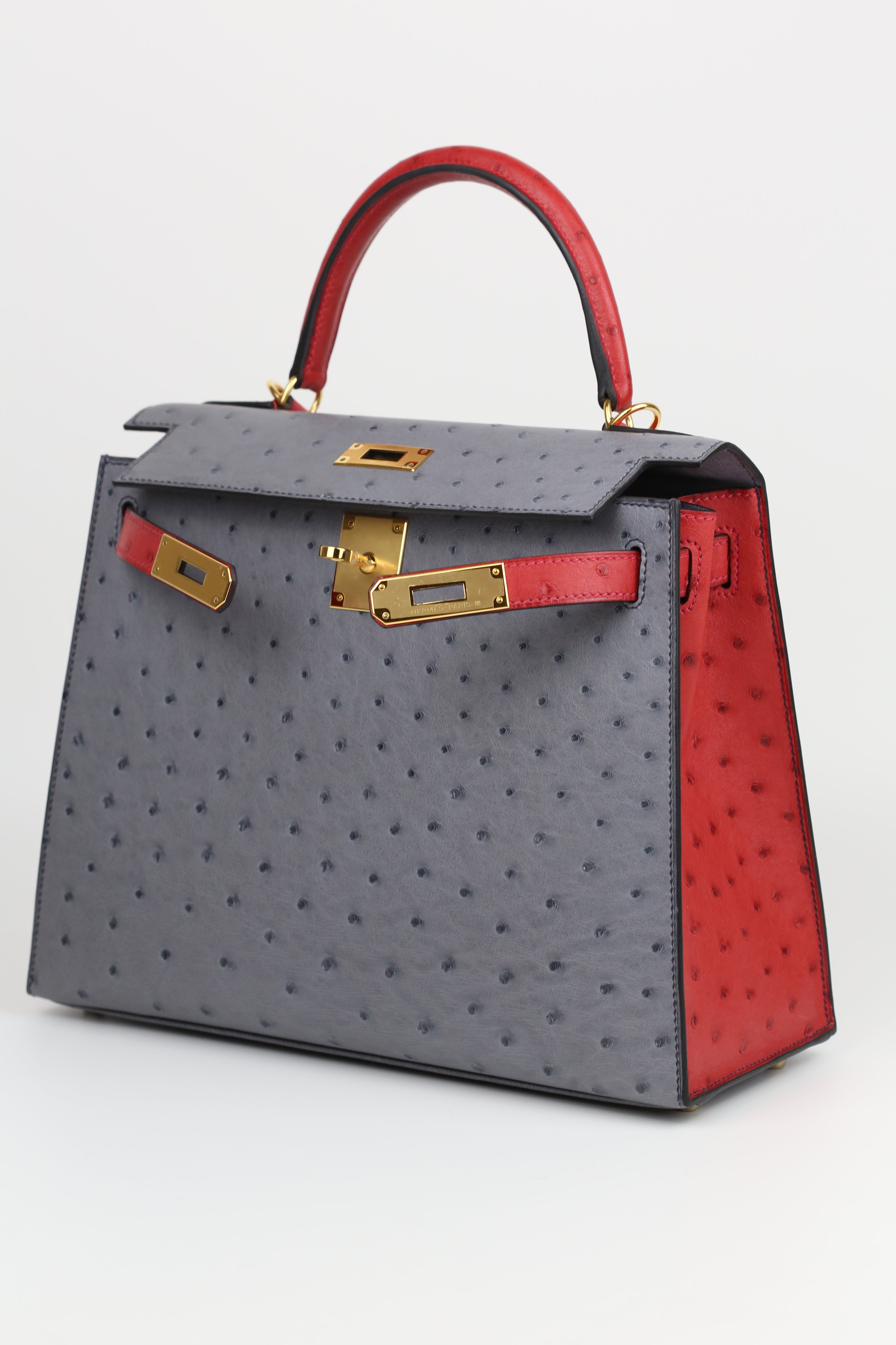 HERMÈS Kelly 28 Ostrich Gris Agathe Gold