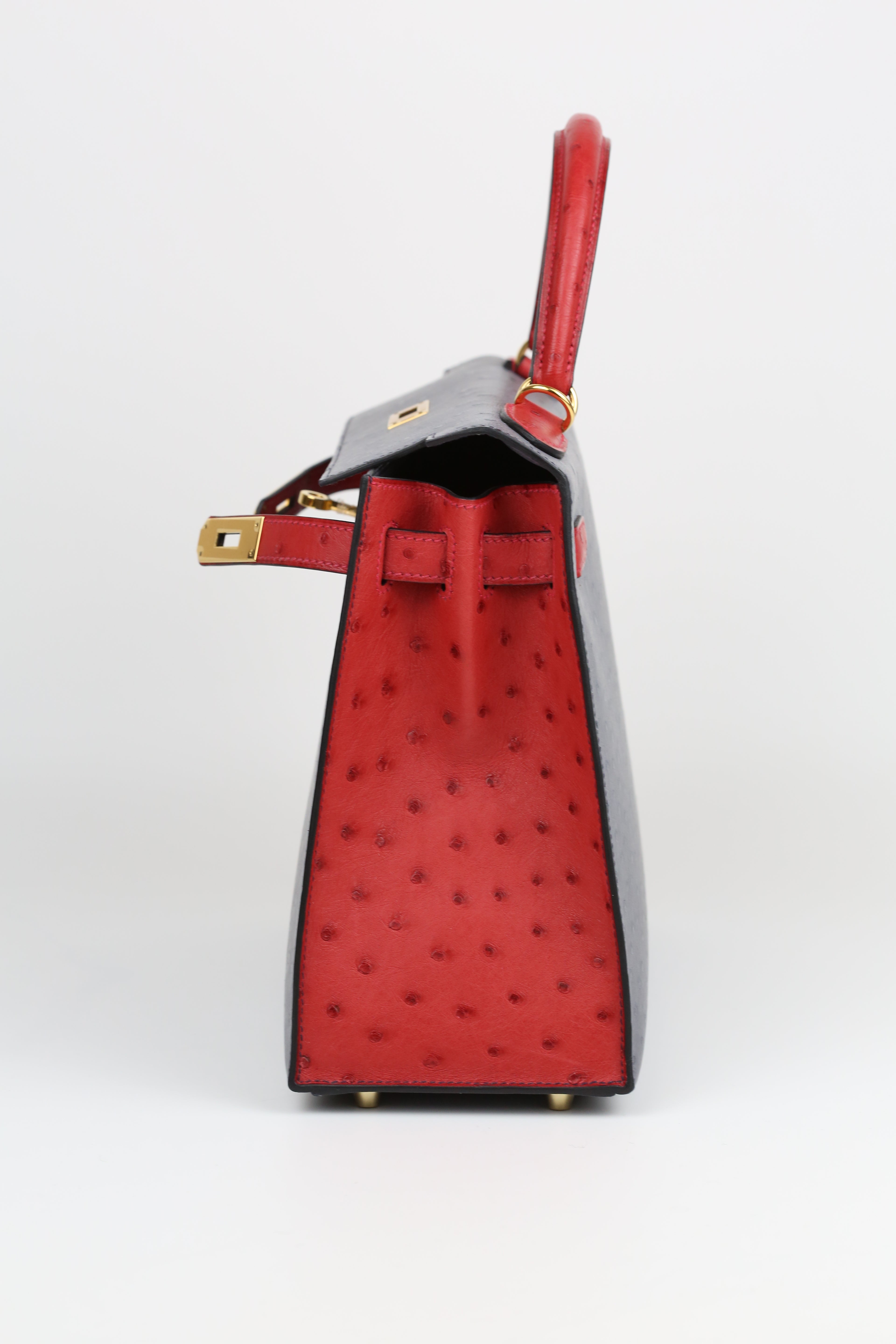 HERMÈS Kelly 28 Ostrich Gris Agathe Gold