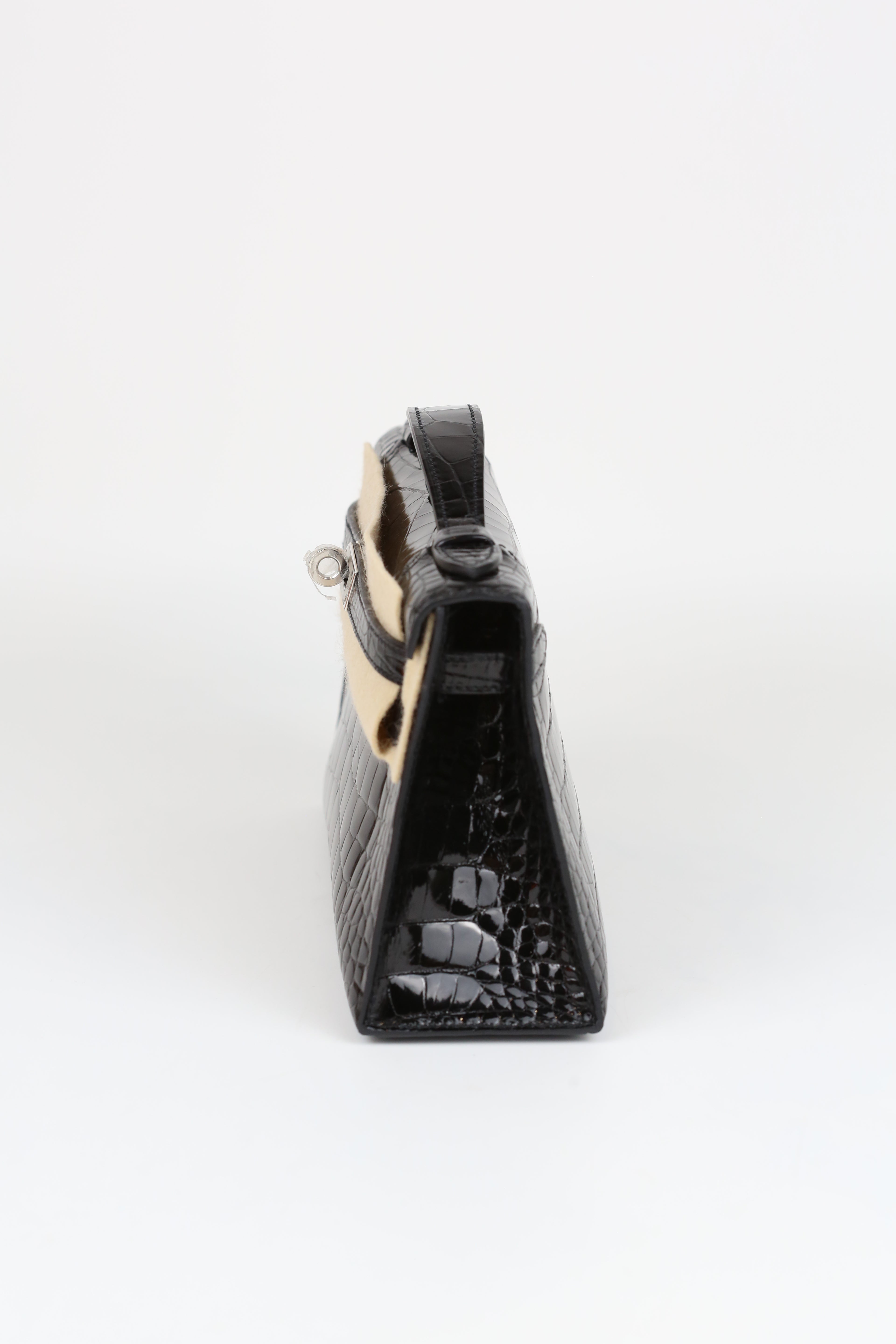 HERMÈS KELLY POCHETTE BLACK ALLIGATOR SILVER