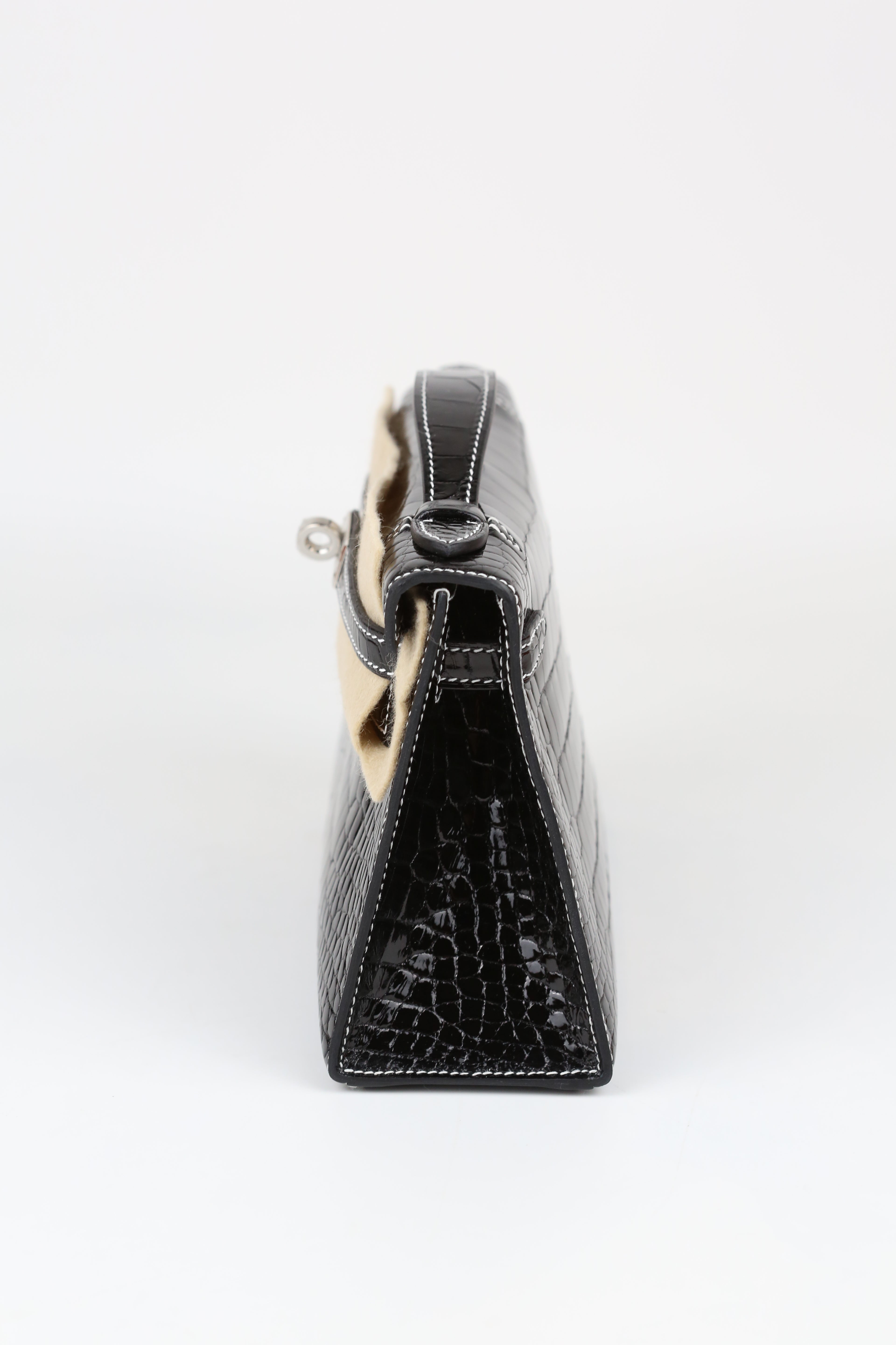 HERMÈS KELLY POCHETTE ALLIGATOR BLACK SILVER