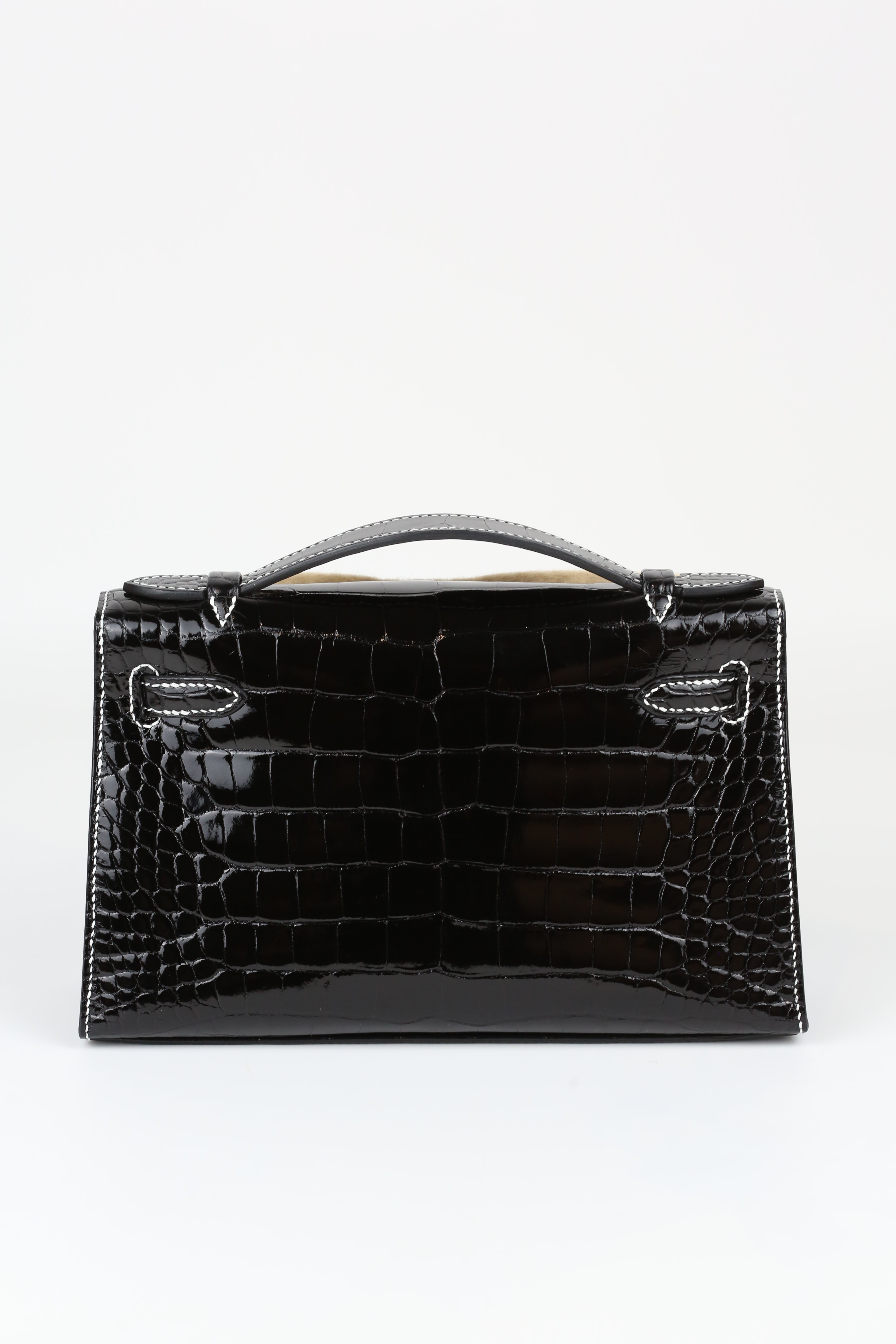 HERMÈS KELLY POCHETTE ALLIGATOR BLACK SILVER