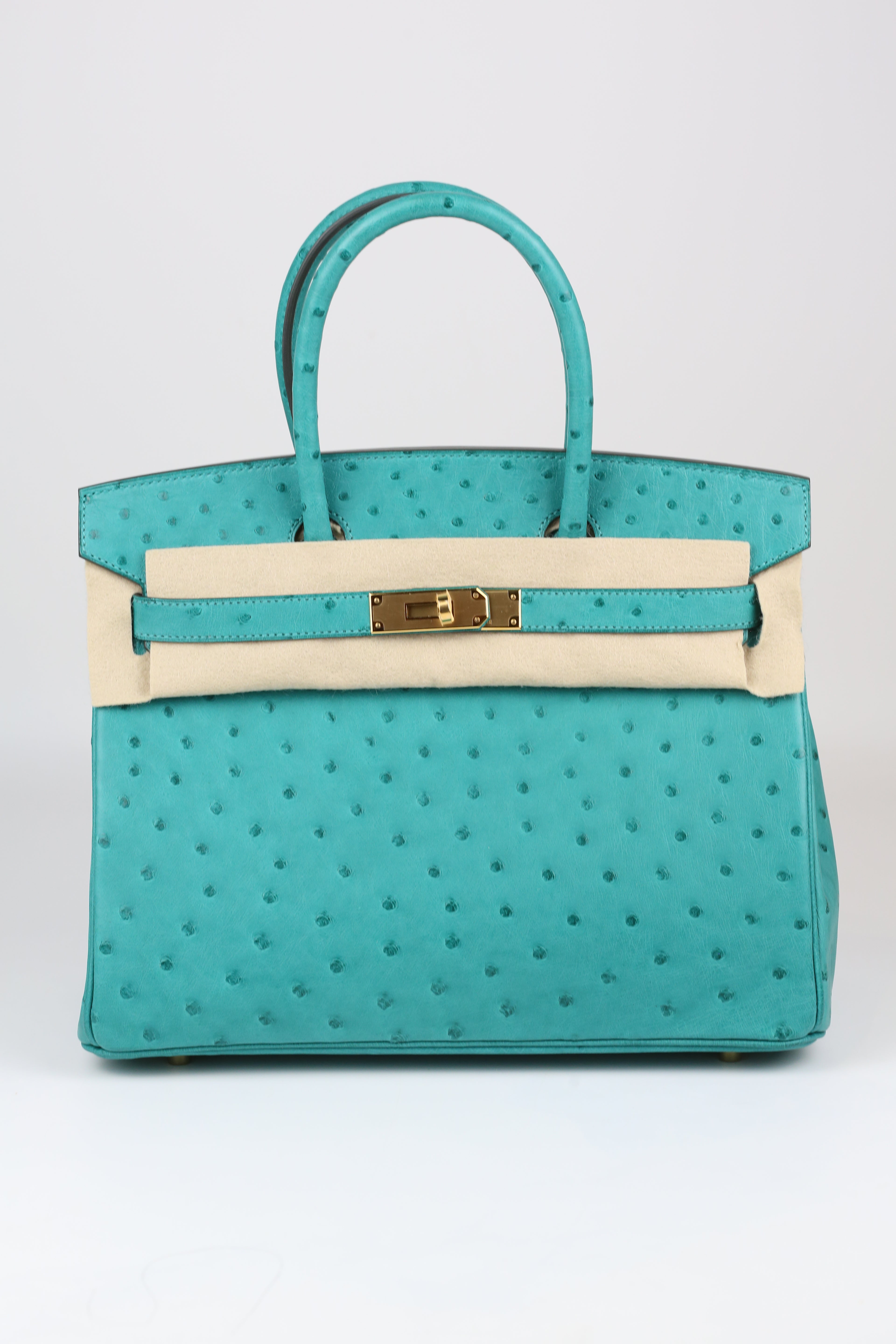 HERMÈS BIRKIN30 OSTRICH VERT VERONE GOLD D STAMP