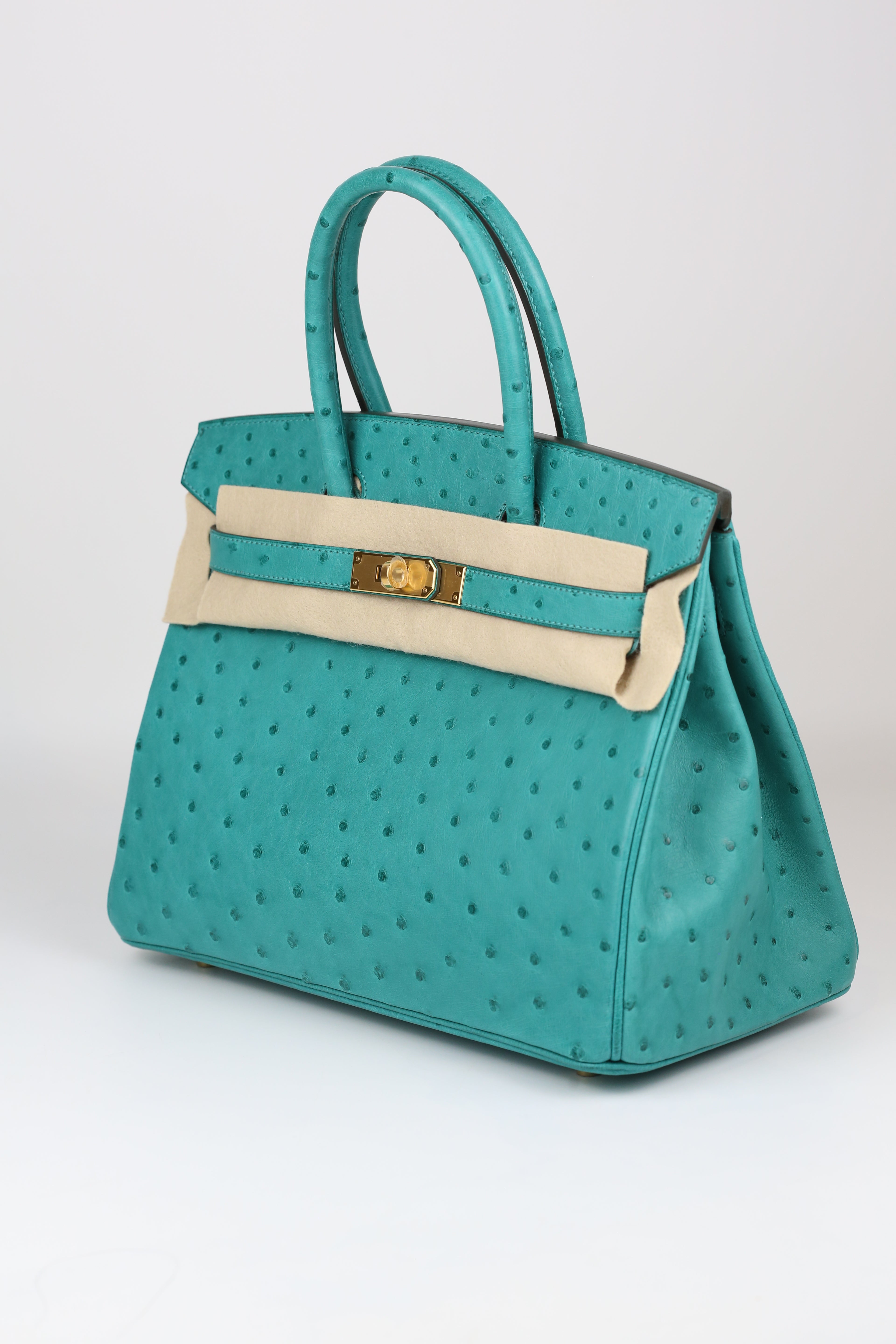 HERMÈS BIRKIN30 OSTRICH VERT VERONE GOLD D STAMP
