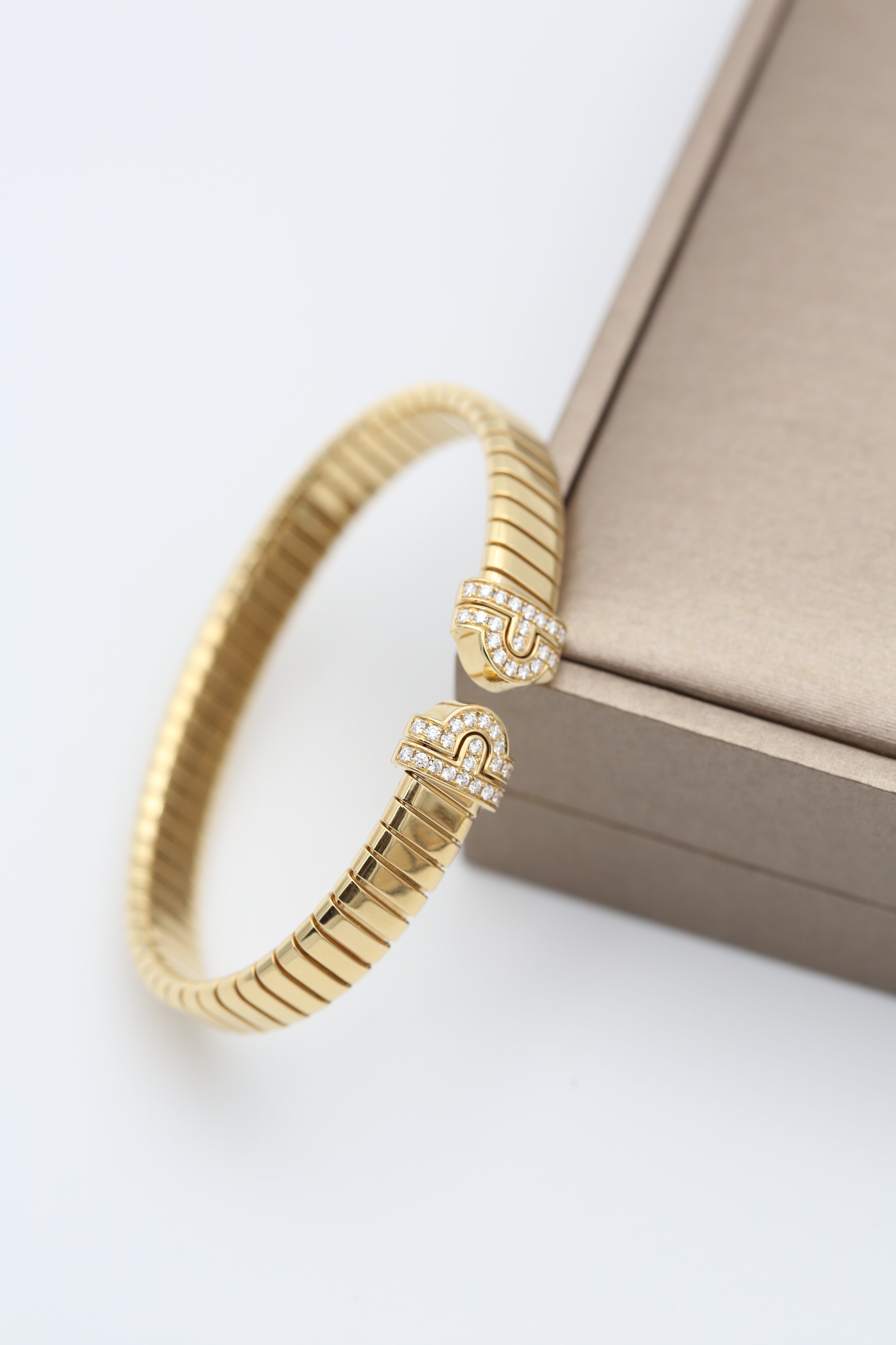 BVLGARI TUBOGAS BRACELET 18K YELLOW GOLD 0.35 TCW DIAMOND CUFF