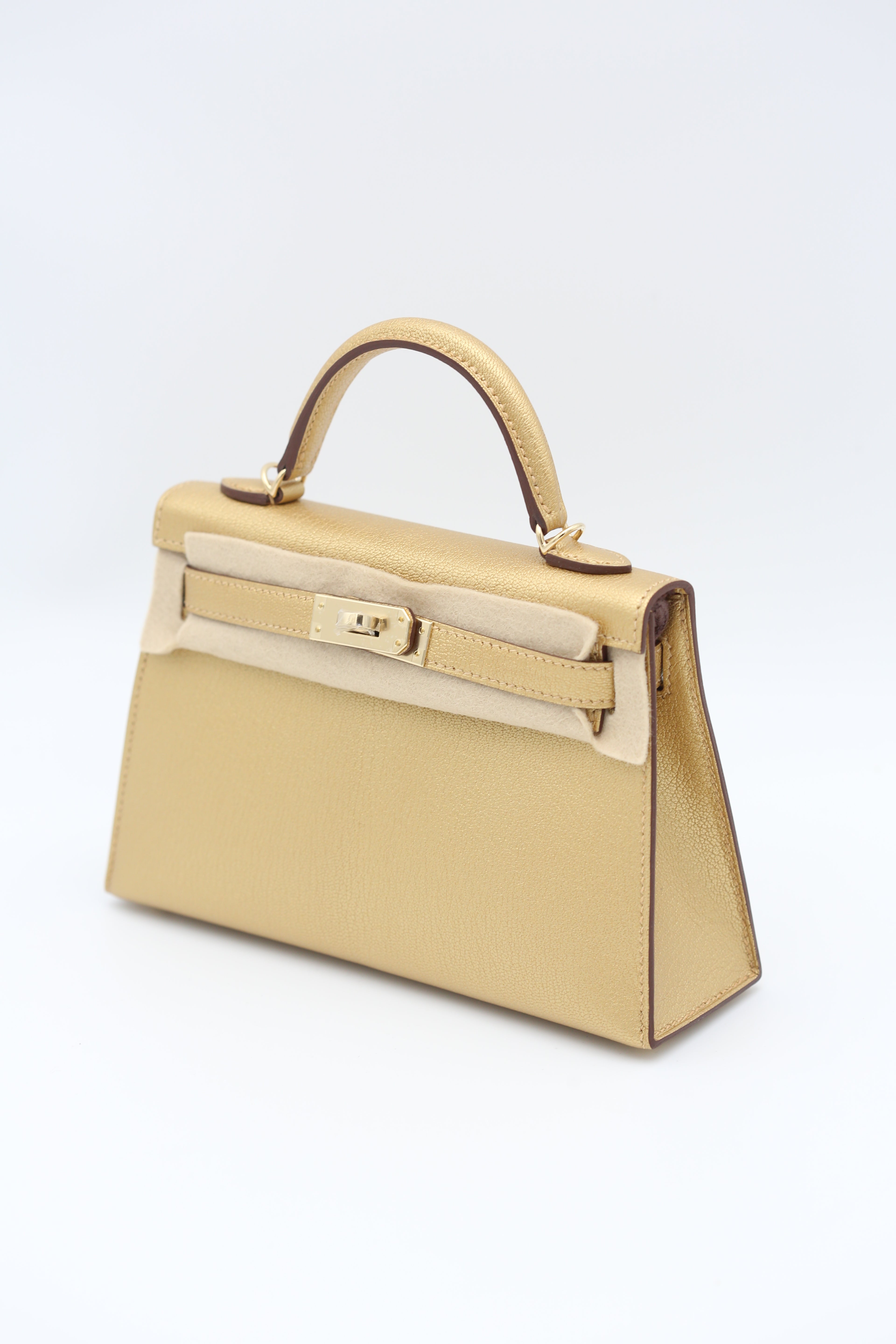 HERMÈS MINI KELLY II METALLIC GOLD K STAMP