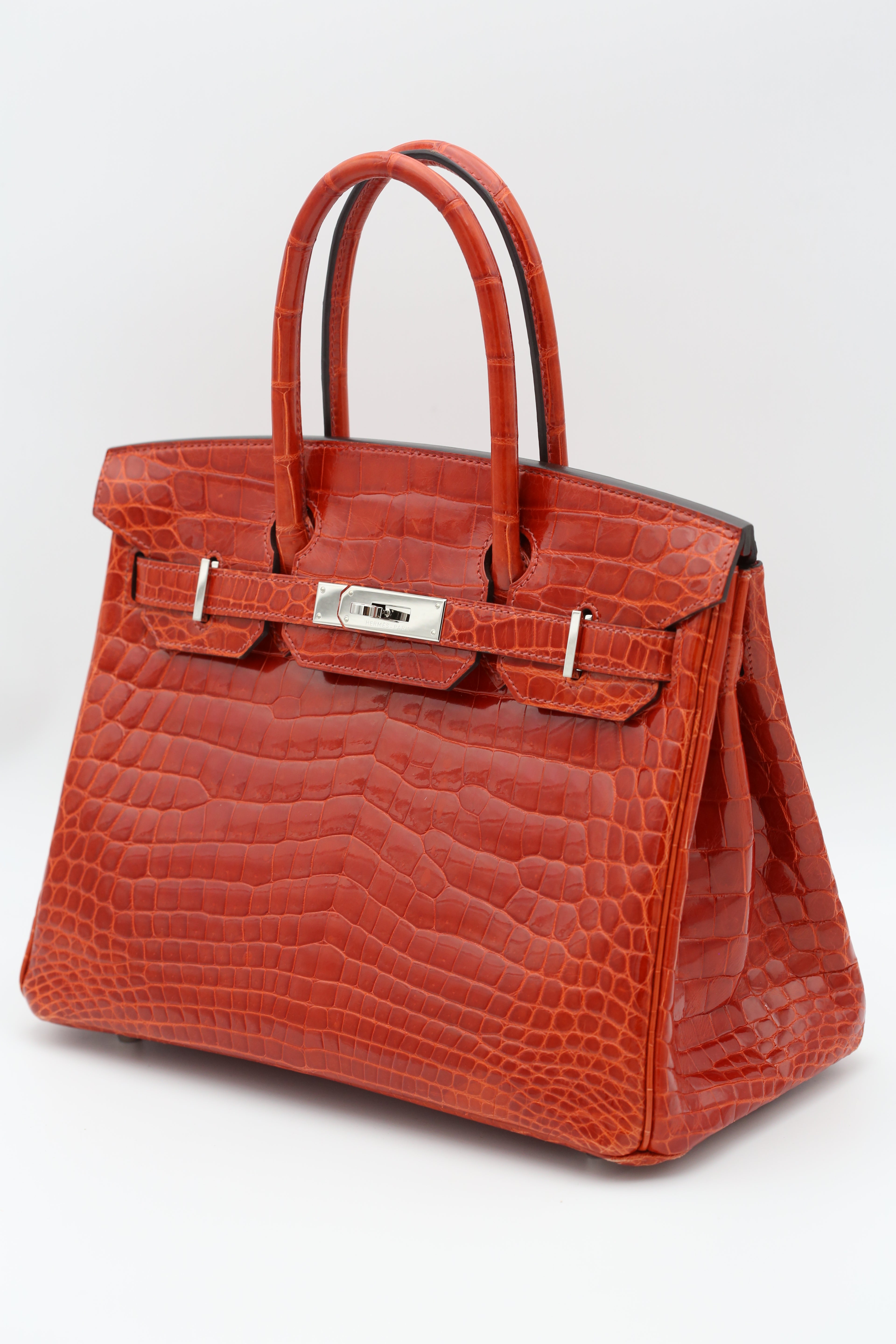 HERMÈS BIRKIN30 RED NILOTICUS CROCODILE SILVER