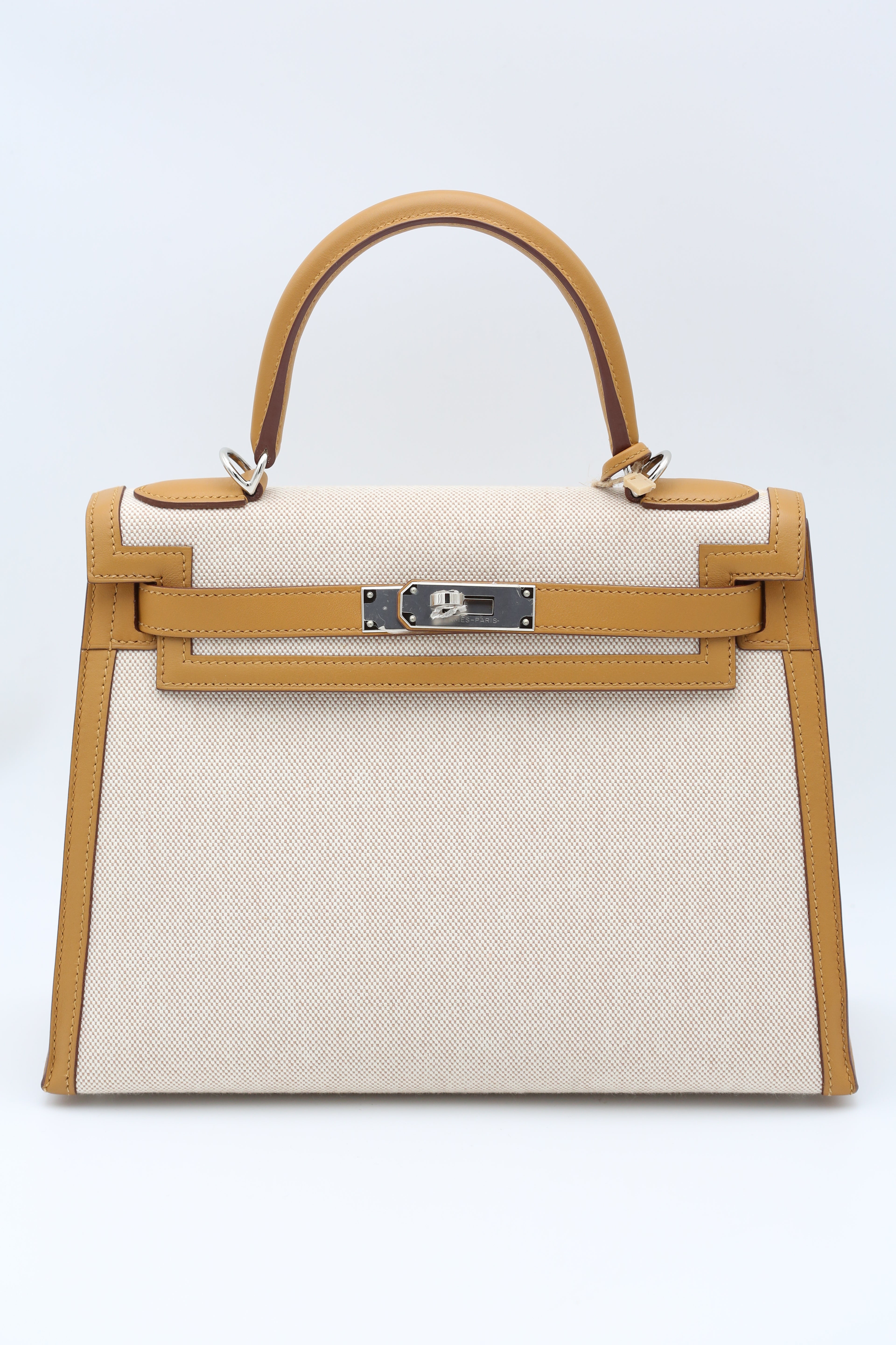 HERMÈS KELLY28 SESAME CANVAS SILVER HARDWARE Z STAMP