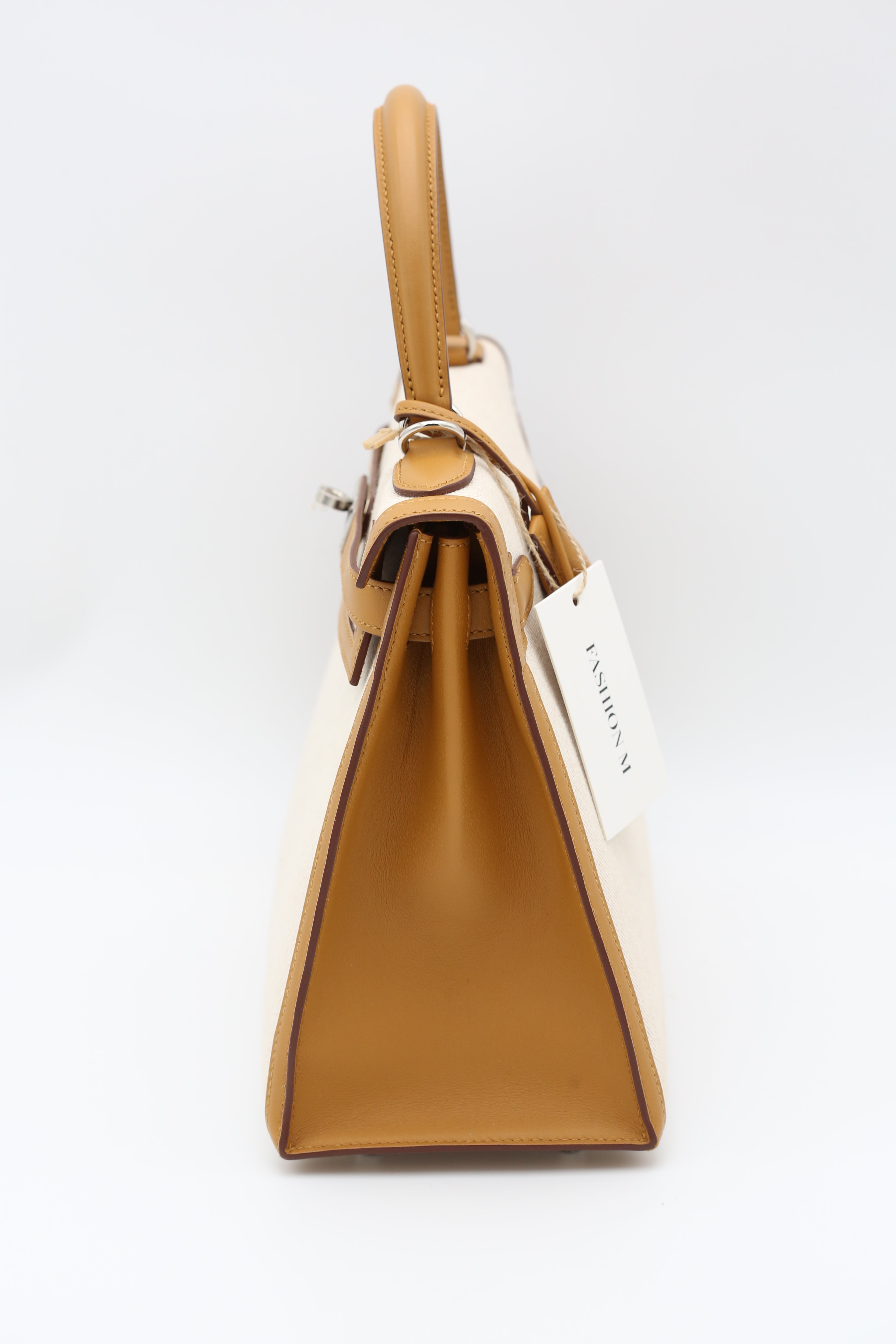 HERMÈS KELLY28 SESAME CANVAS SILVER HARDWARE Z STAMP