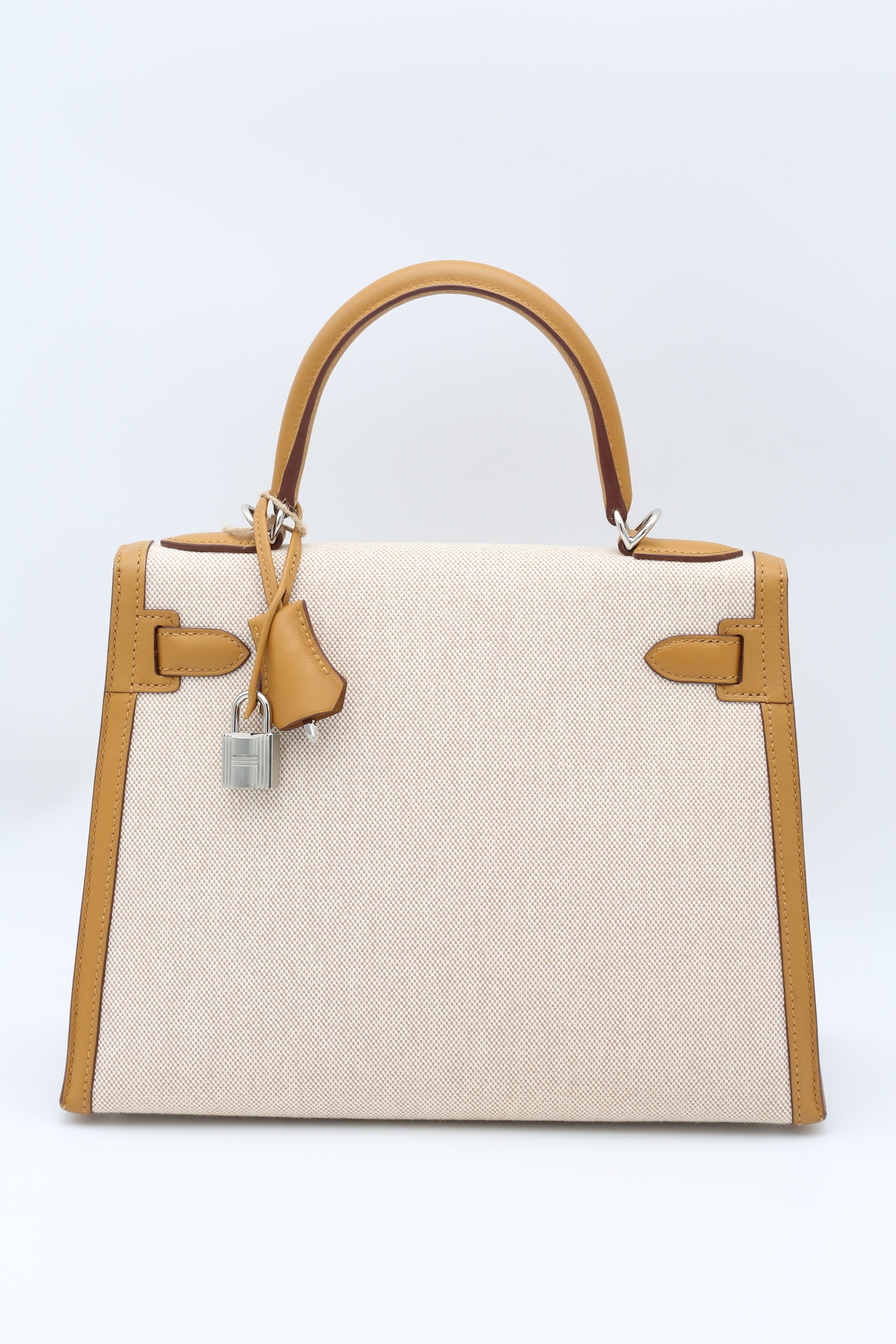 HERMÈS KELLY28 SESAME CANVAS SILVER HARDWARE Z STAMP