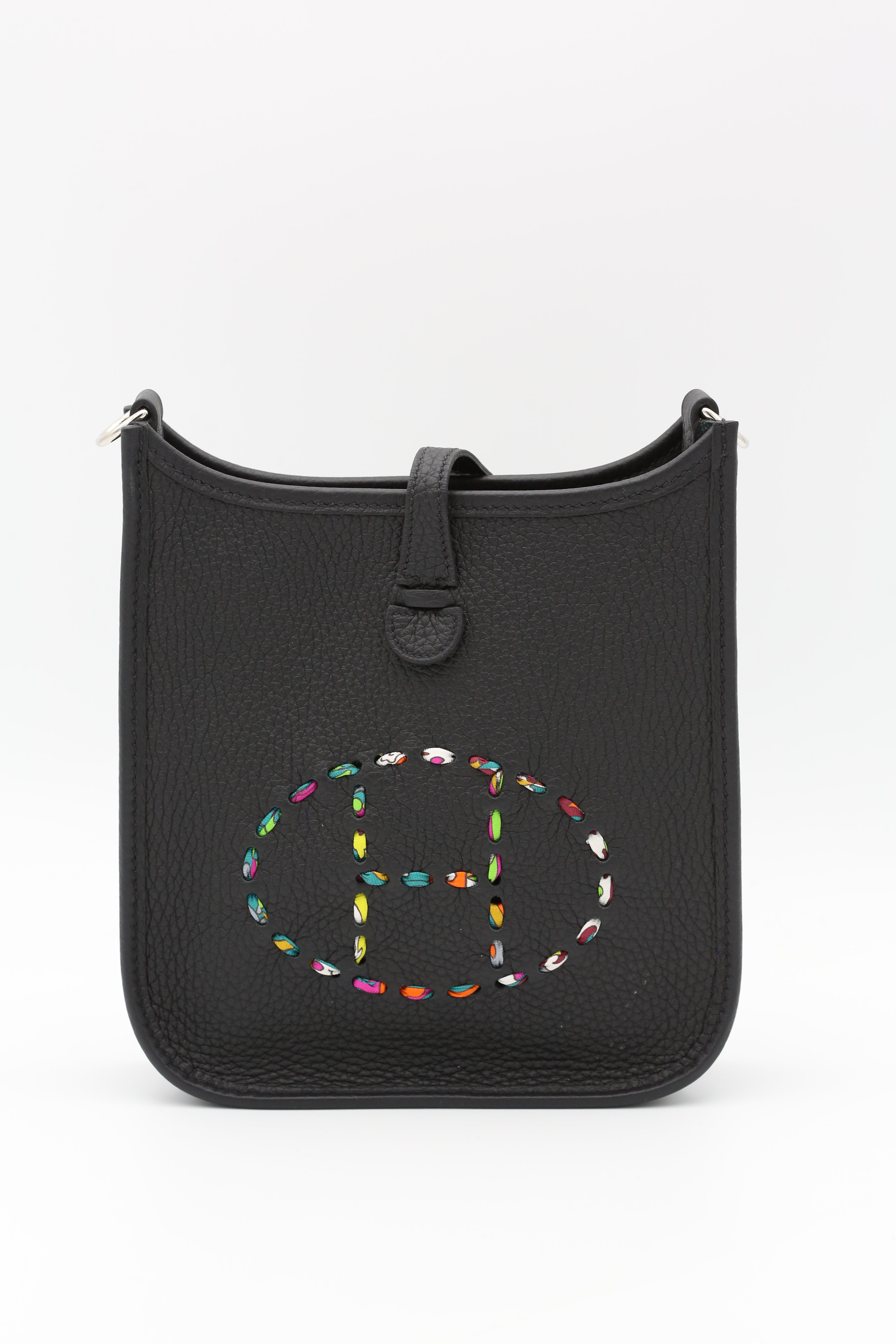 HERMÈS MINI EVELYN BLACK SILVER TC U STAMP