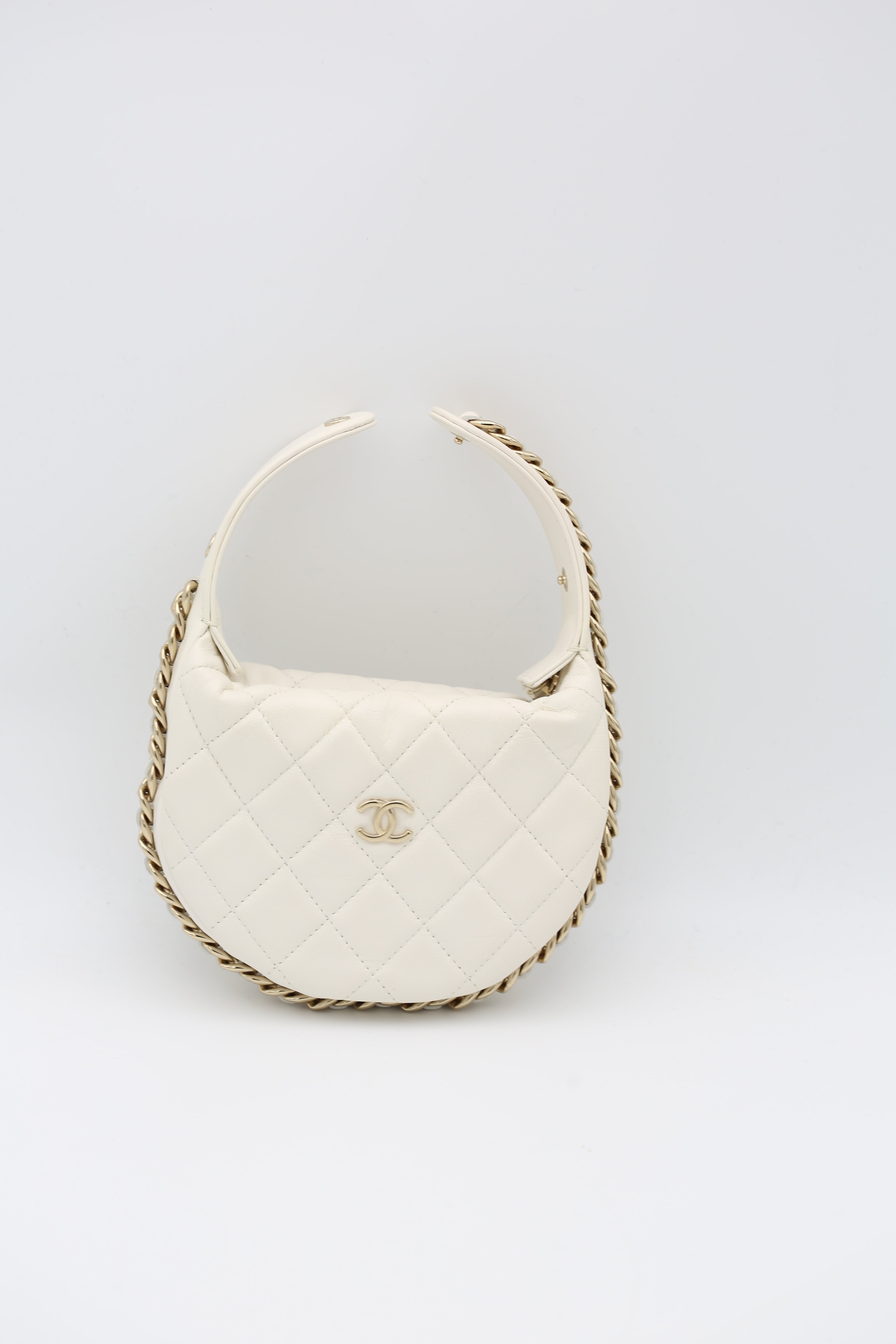 CHANEL MINI WHITE BAG GOLD