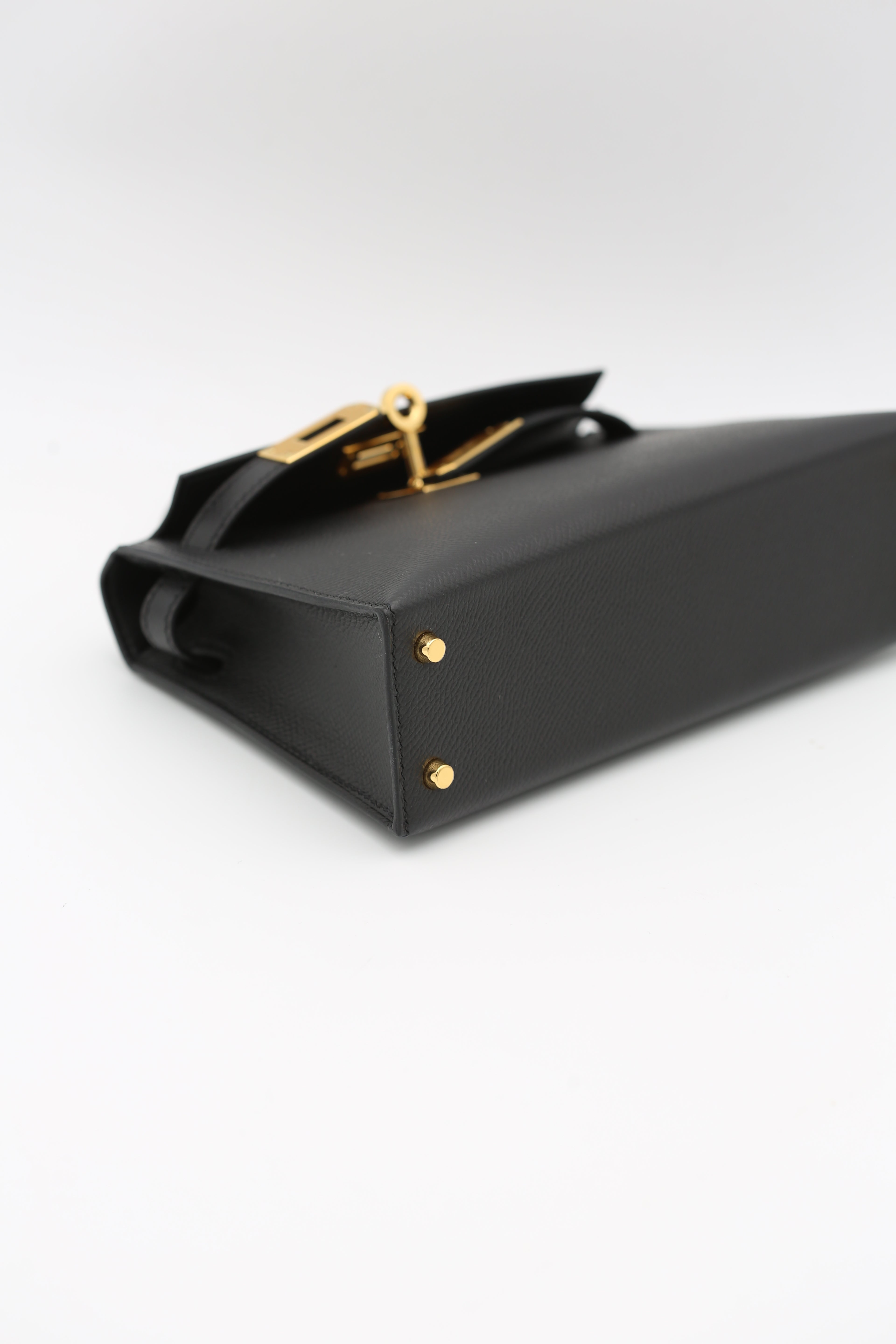 HERMÈS MINI KELLY II BLACK GOLD EPSOM B STAMP