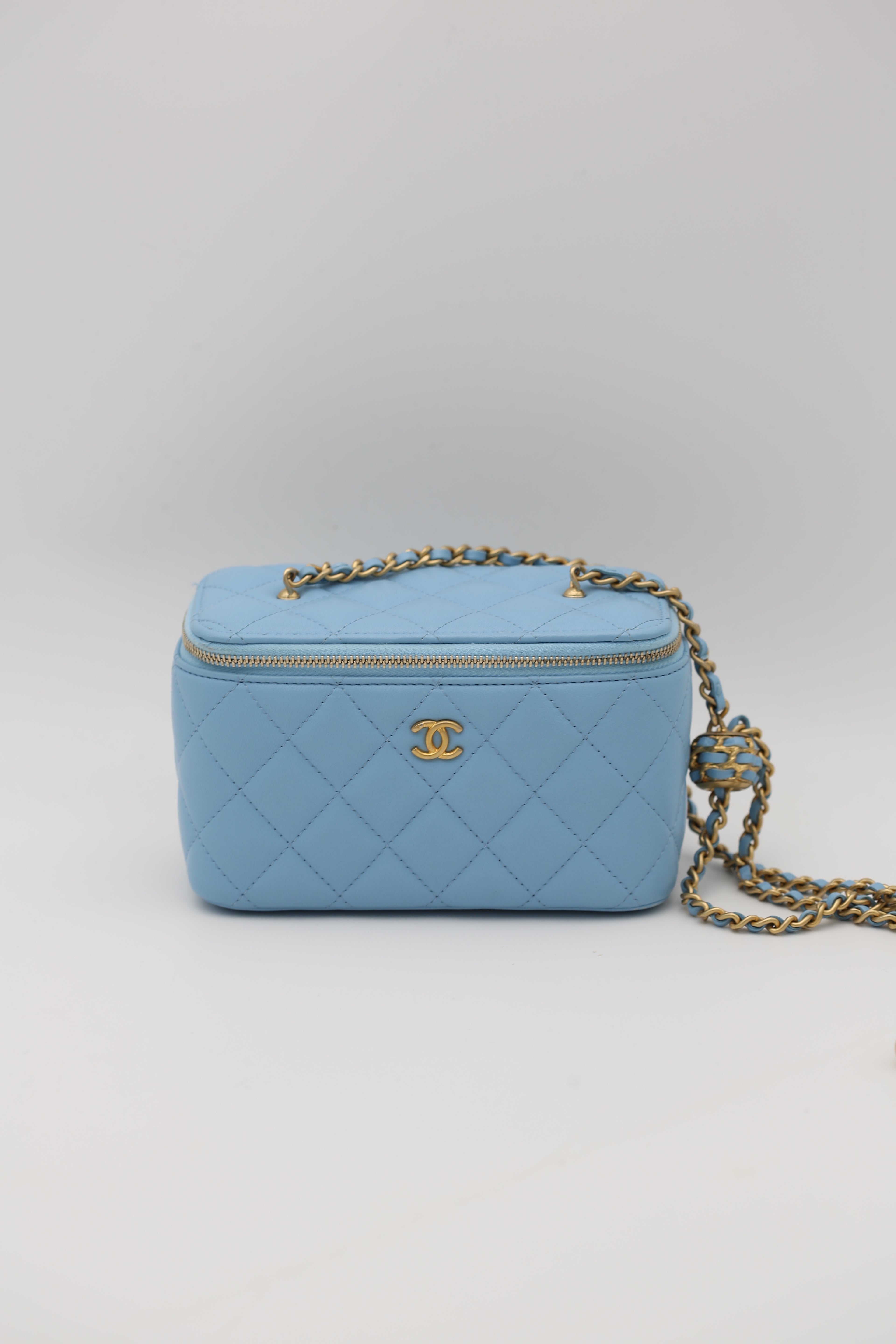 CHANEL VANITY BLUE GOLD BAG