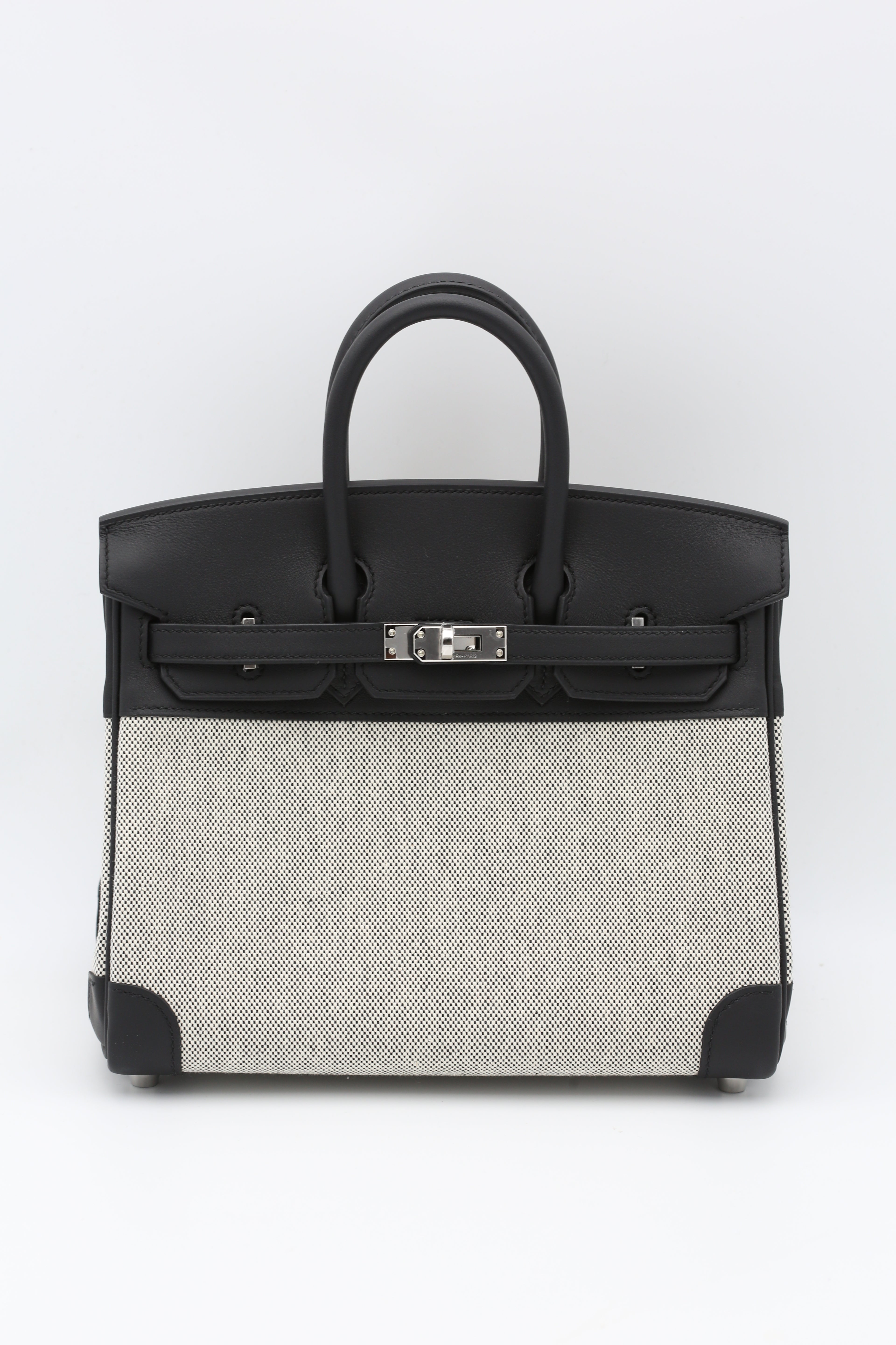 HERMÈS BIRKIN25 BLACK CANVAS SWIFT SILVER HARDWARE G STAMP