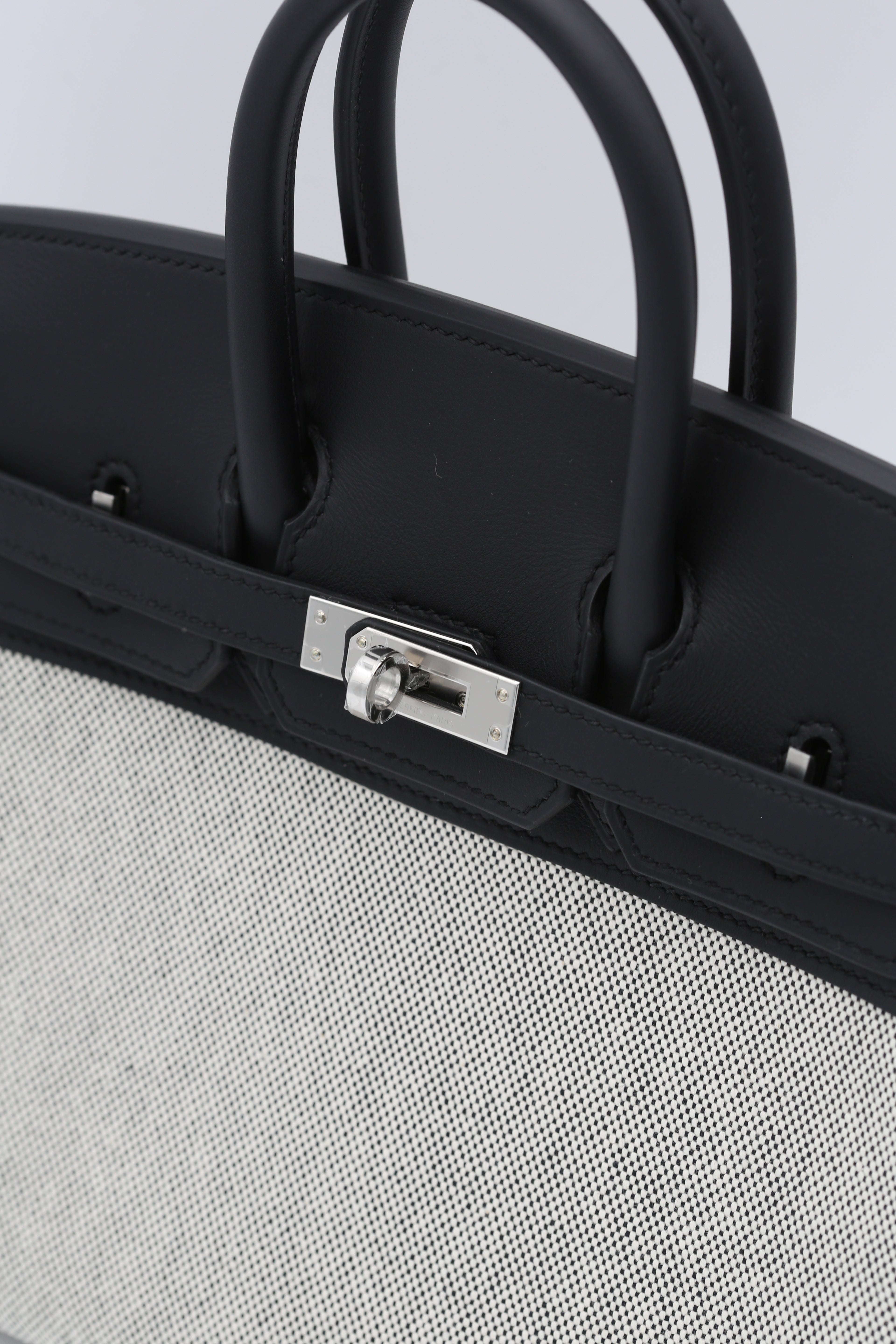 HERMÈS BIRKIN25 BLACK CANVAS SWIFT SILVER HARDWARE G STAMP